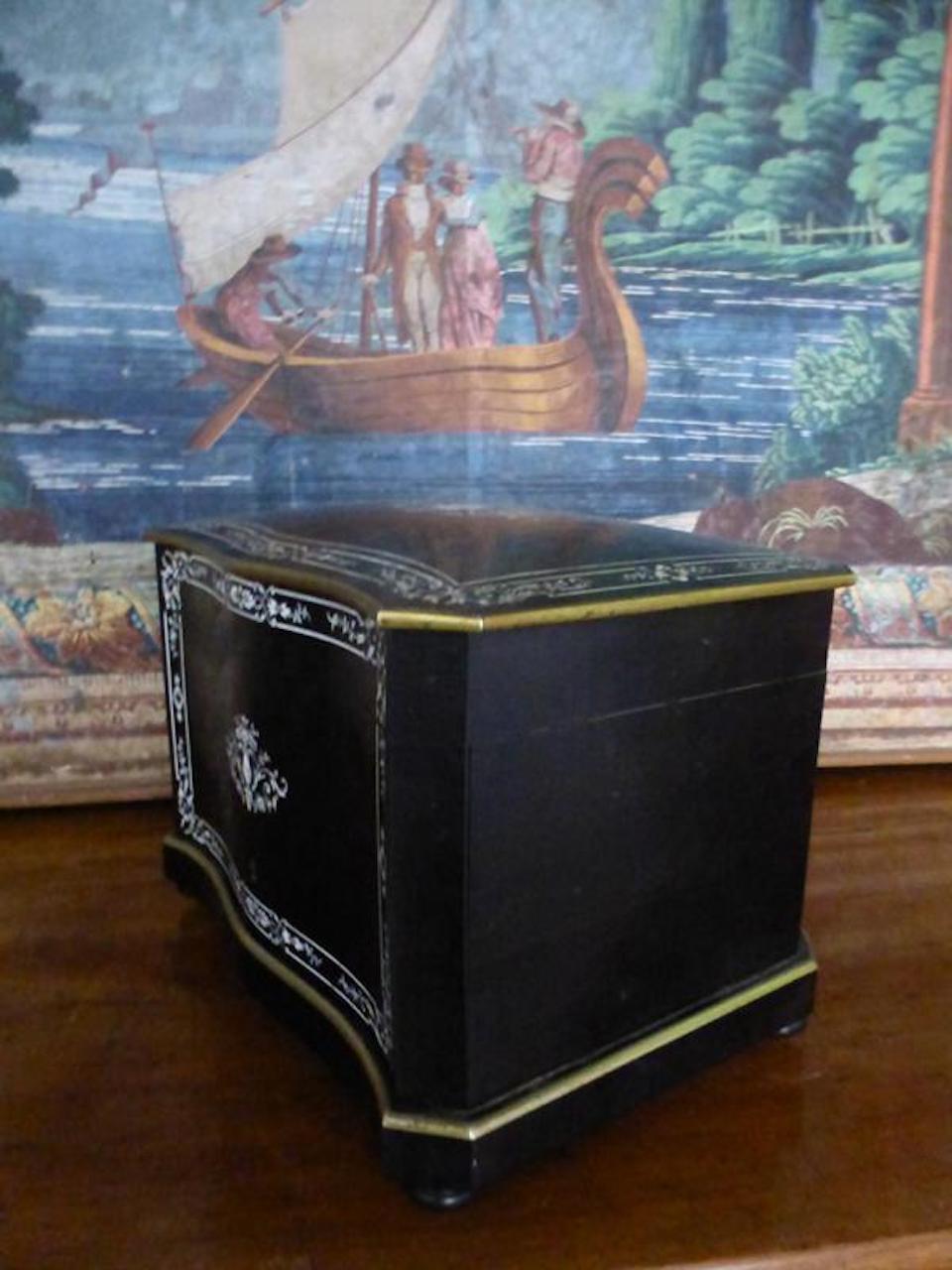 Brass 19th Century French Napoleon III Marquetry and Ivory Cigar Humidor For Sale