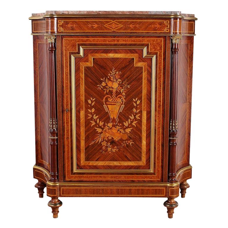 19th Century French Napoleon III Marquetry Cabinet