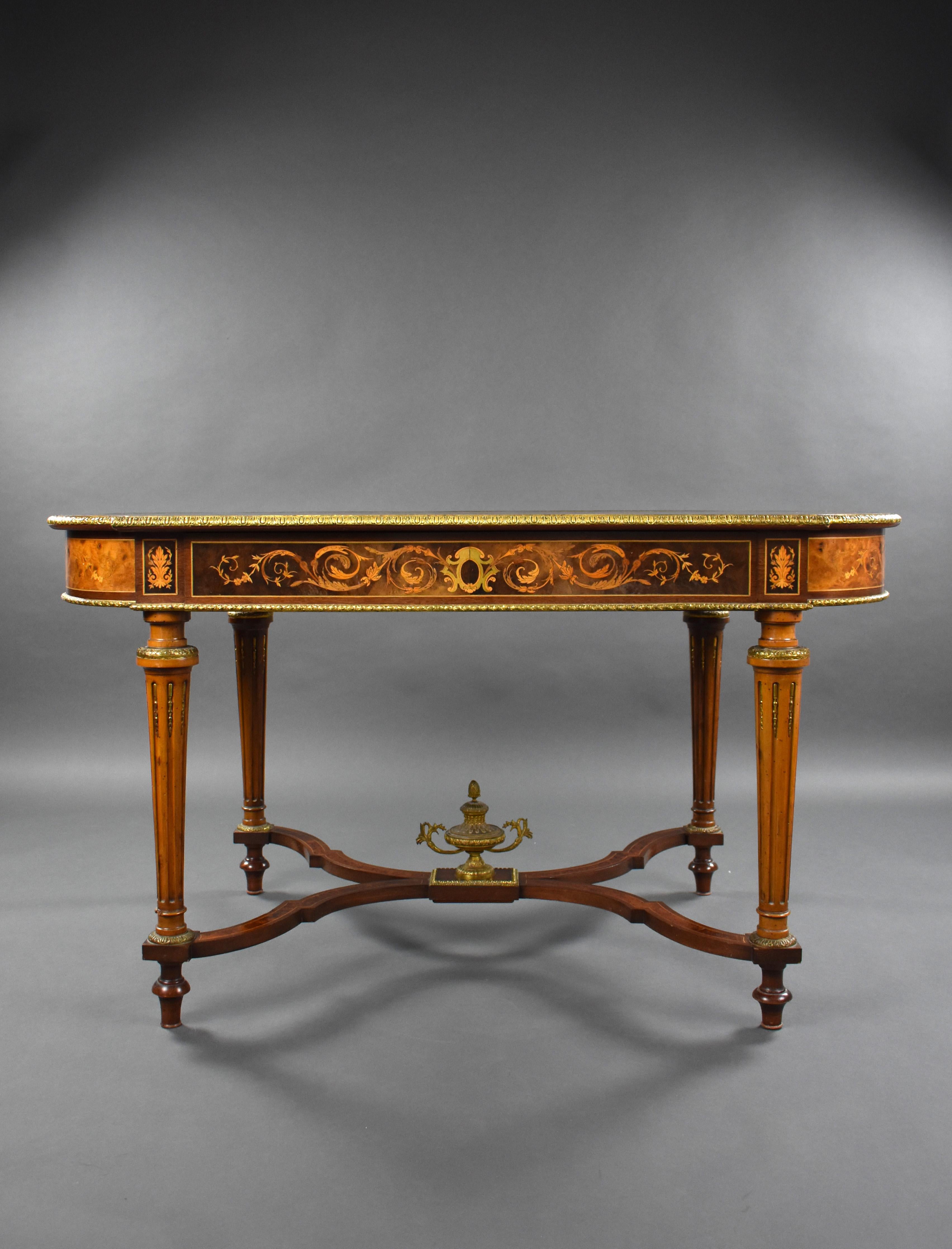 Sycamore 19th Century French Napoleon III Marquetry Centre Table For Sale