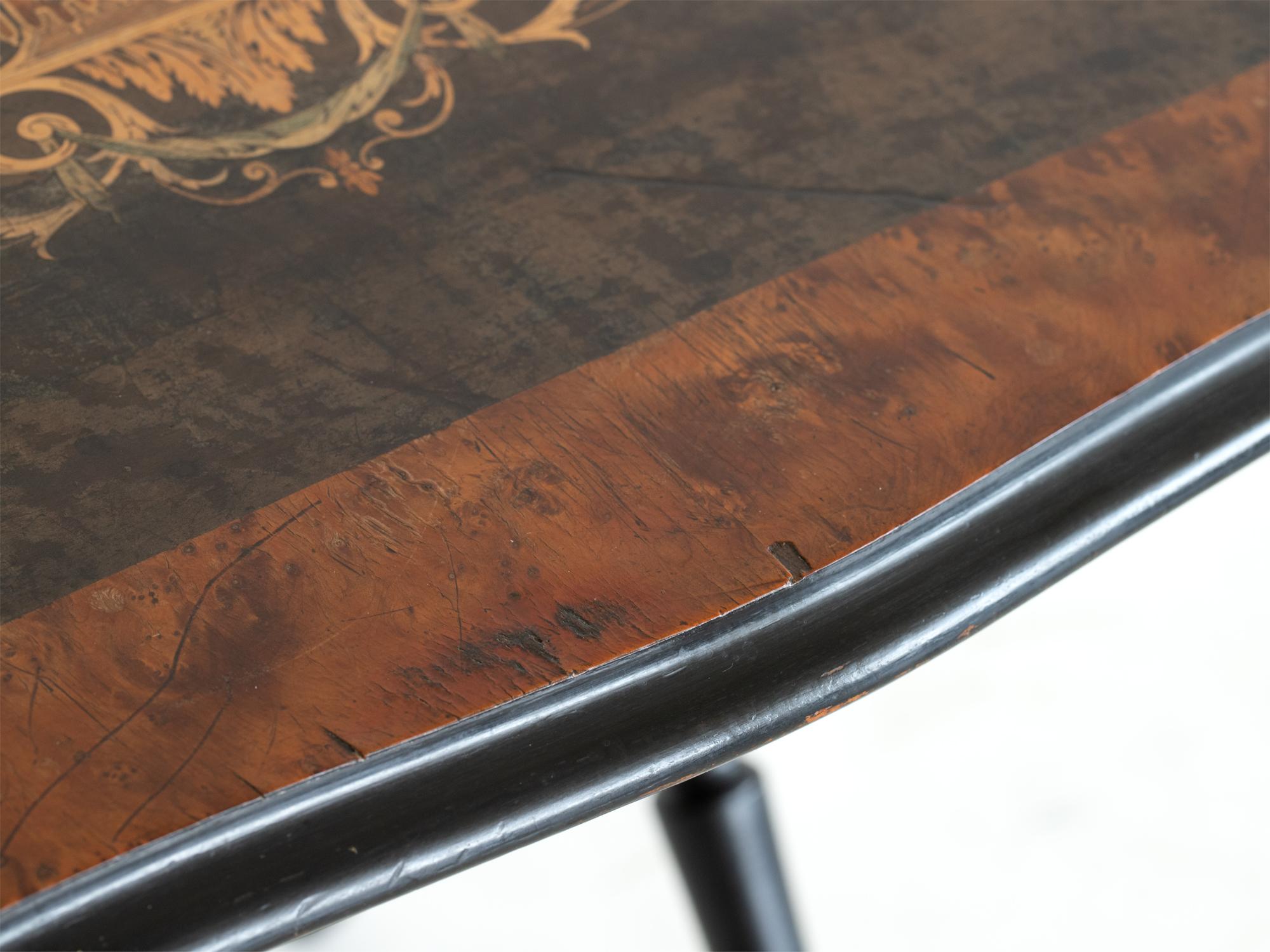 Walnut 19th Century French Napoleon III Marquetry Coach Table For Sale