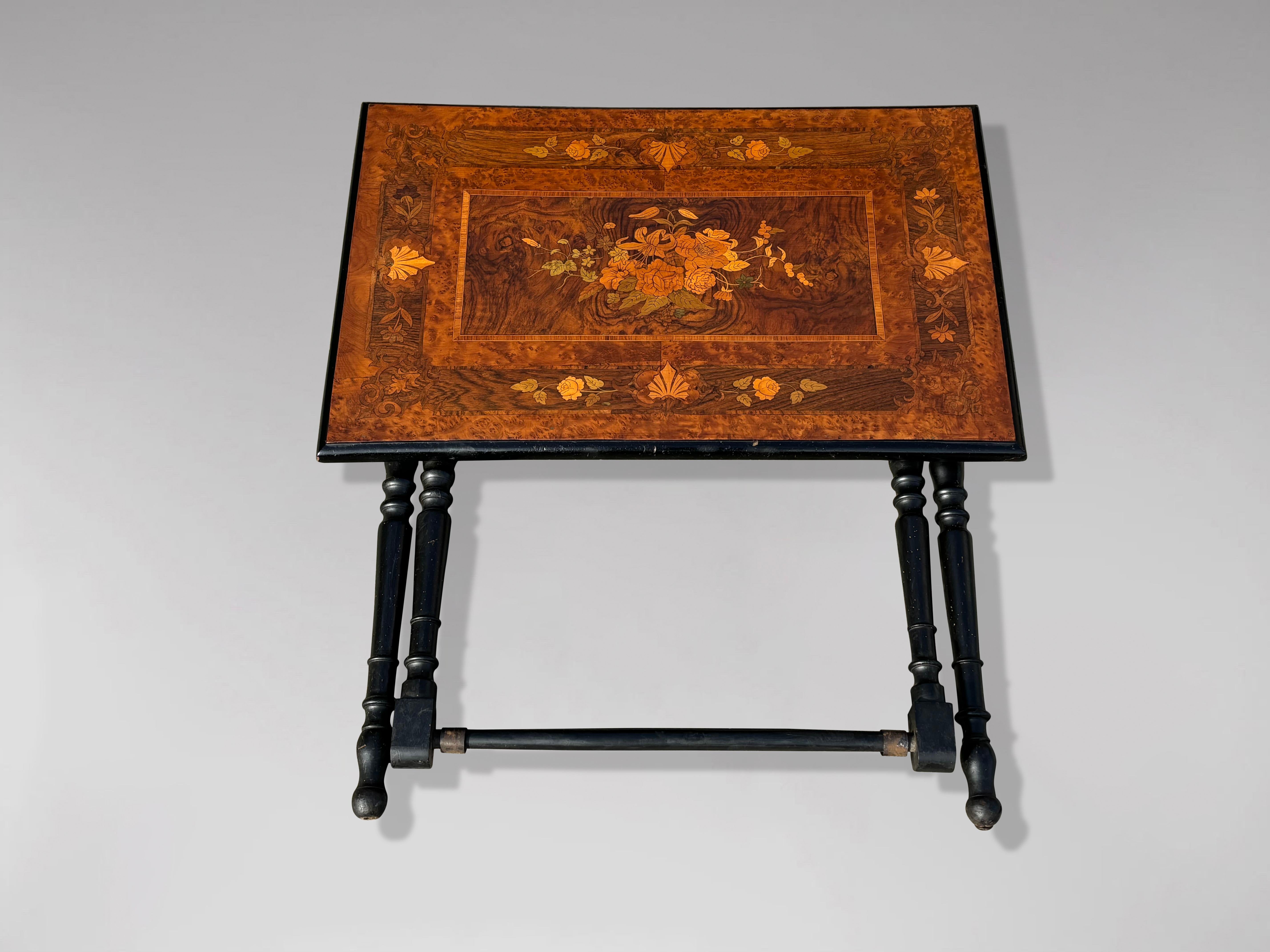 19th Century French Napoleon III Marquetry Folding Table For Sale 2