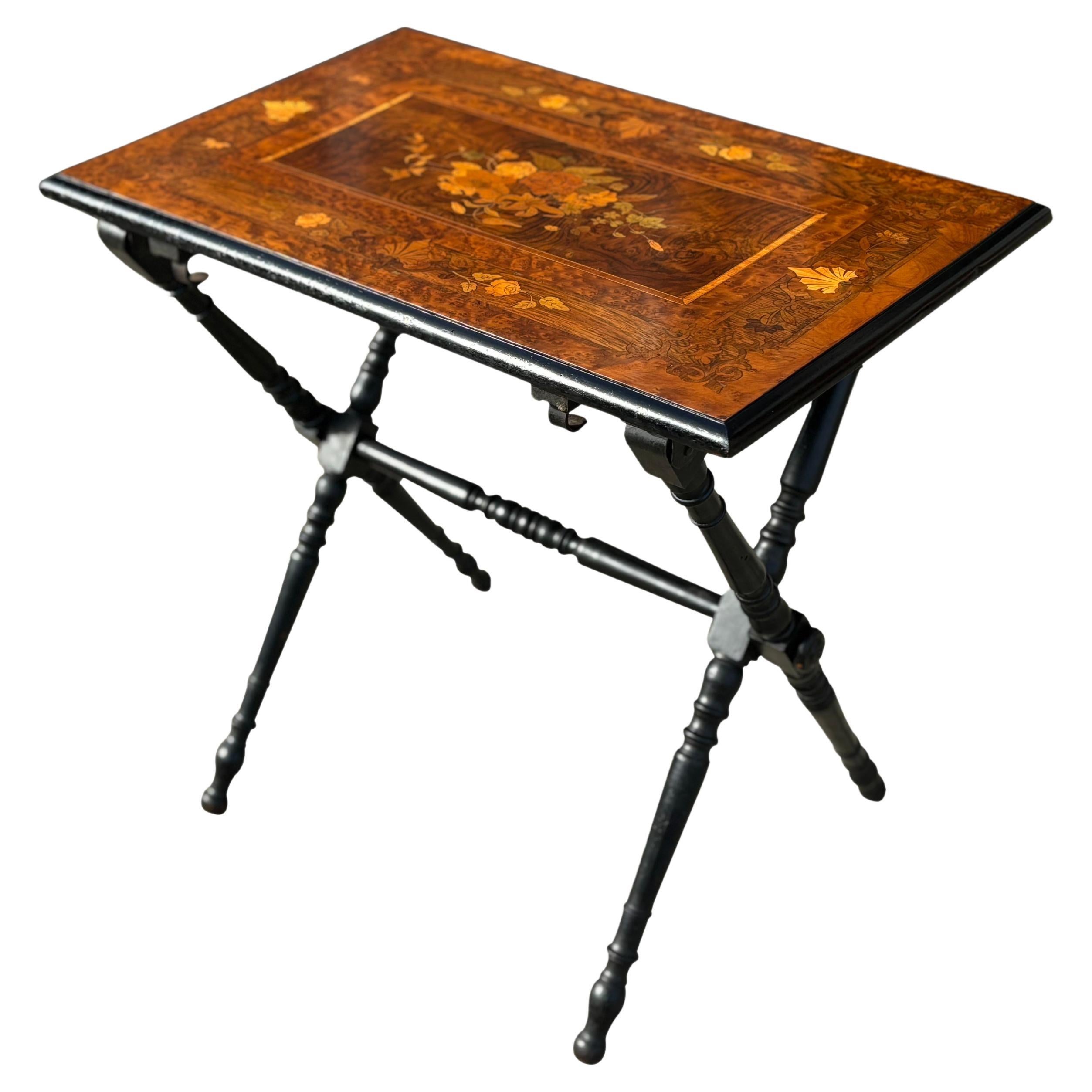 19th Century French Napoleon III Marquetry Folding Table For Sale