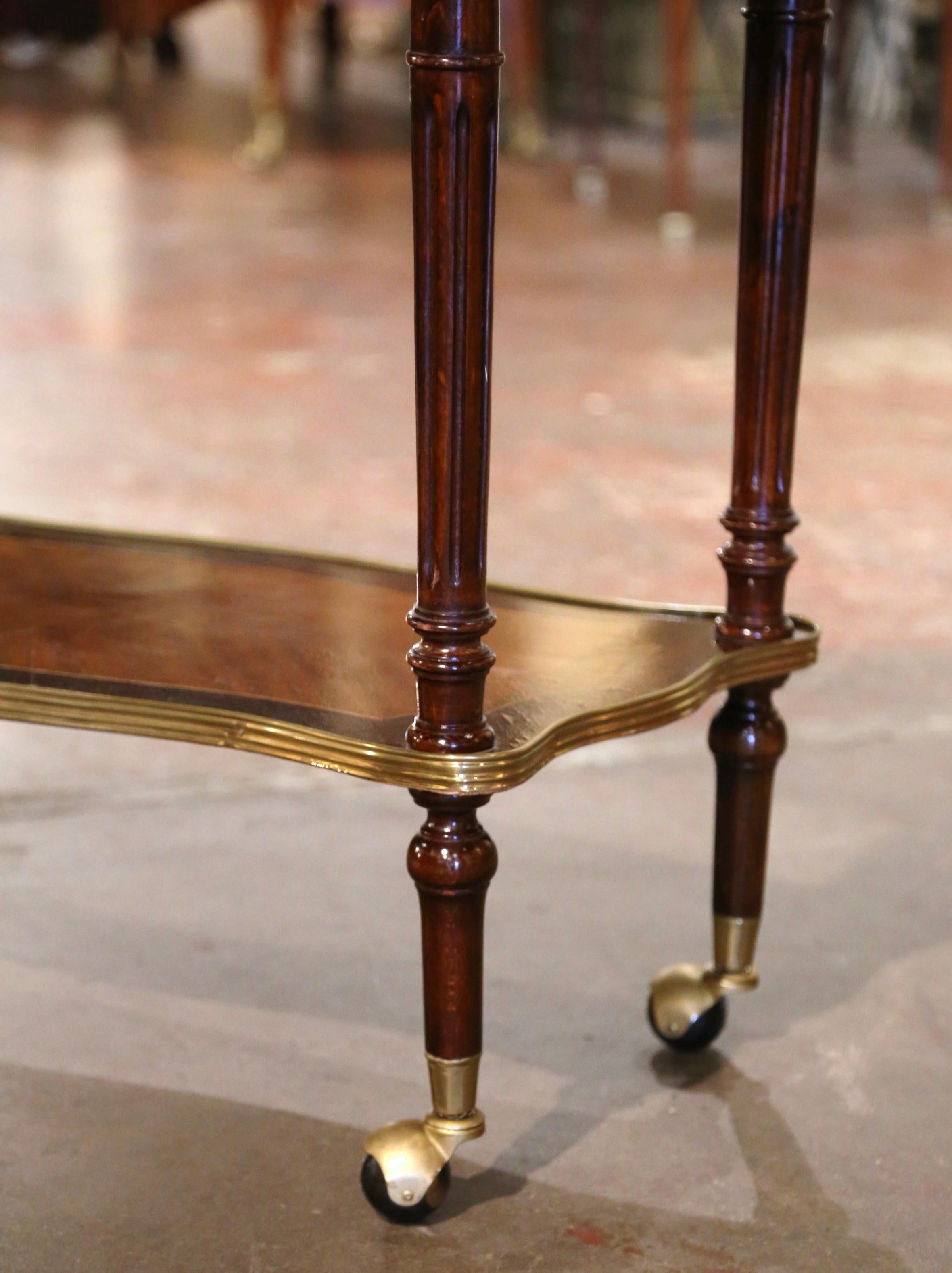 19th Century French Napoleon III Marquetry Inlaid Rosewood and Brass Tea Cart 6