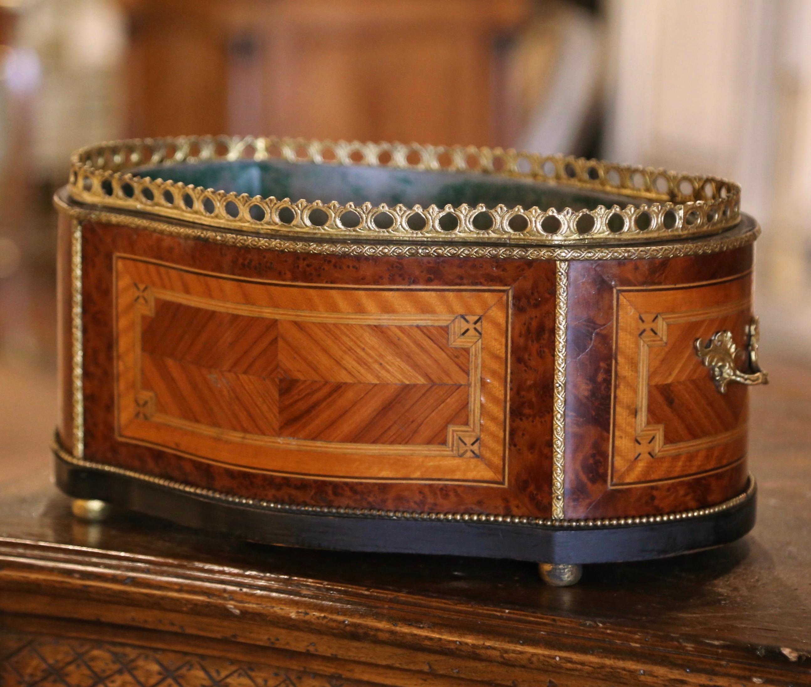 19th Century French Napoleon III Marquetry Walnut and Bronze Bombe Jardinière In Excellent Condition In Dallas, TX