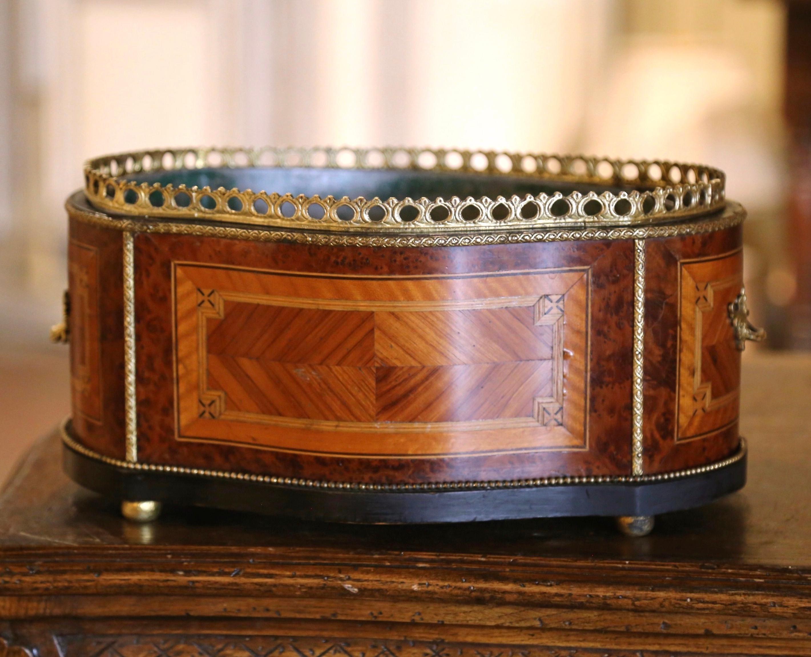 19th Century French Napoleon III Marquetry Walnut and Bronze Bombe Jardinière 1