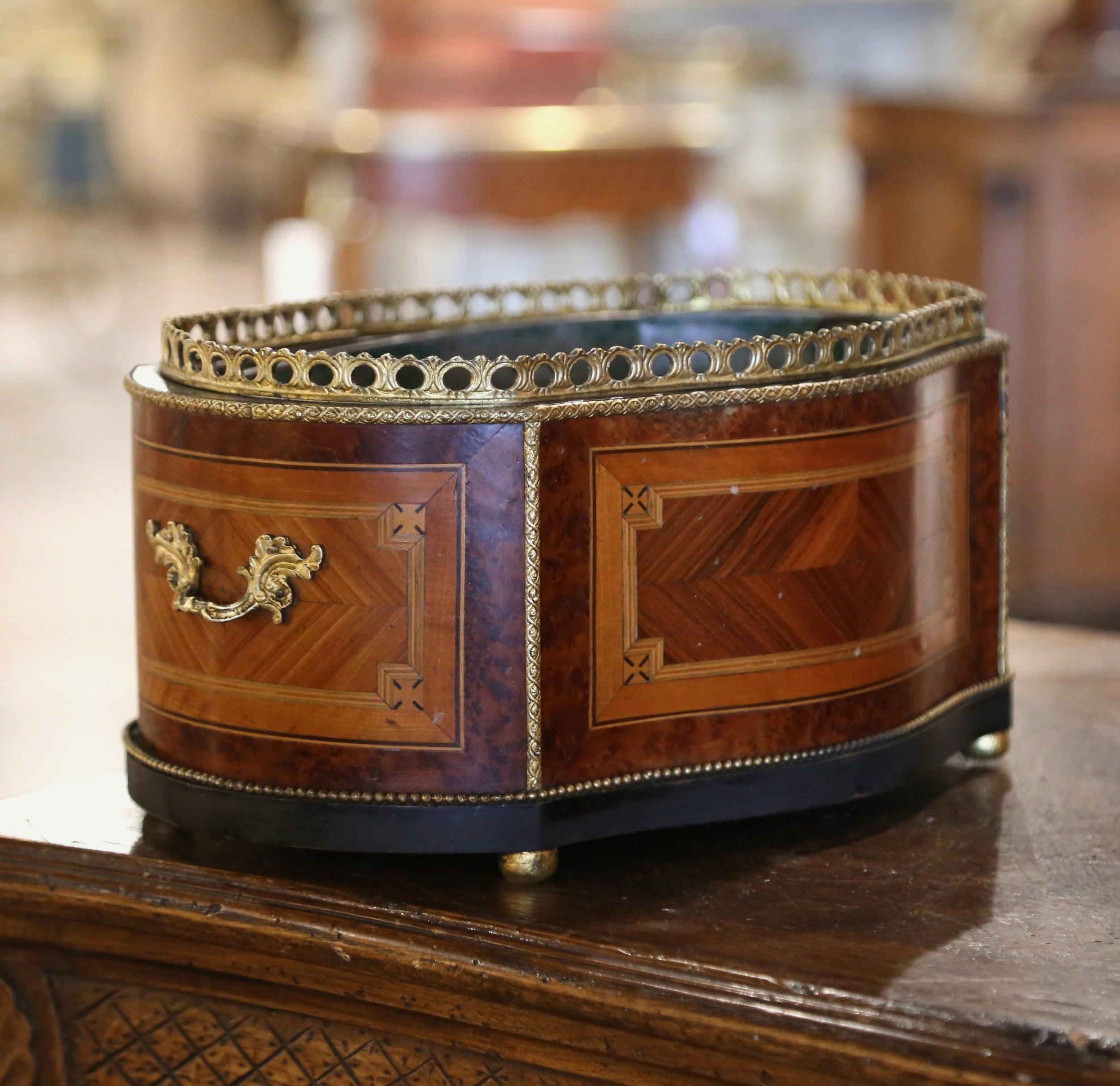 19th Century French Napoleon III Marquetry Walnut and Bronze Bombe Jardinière 4