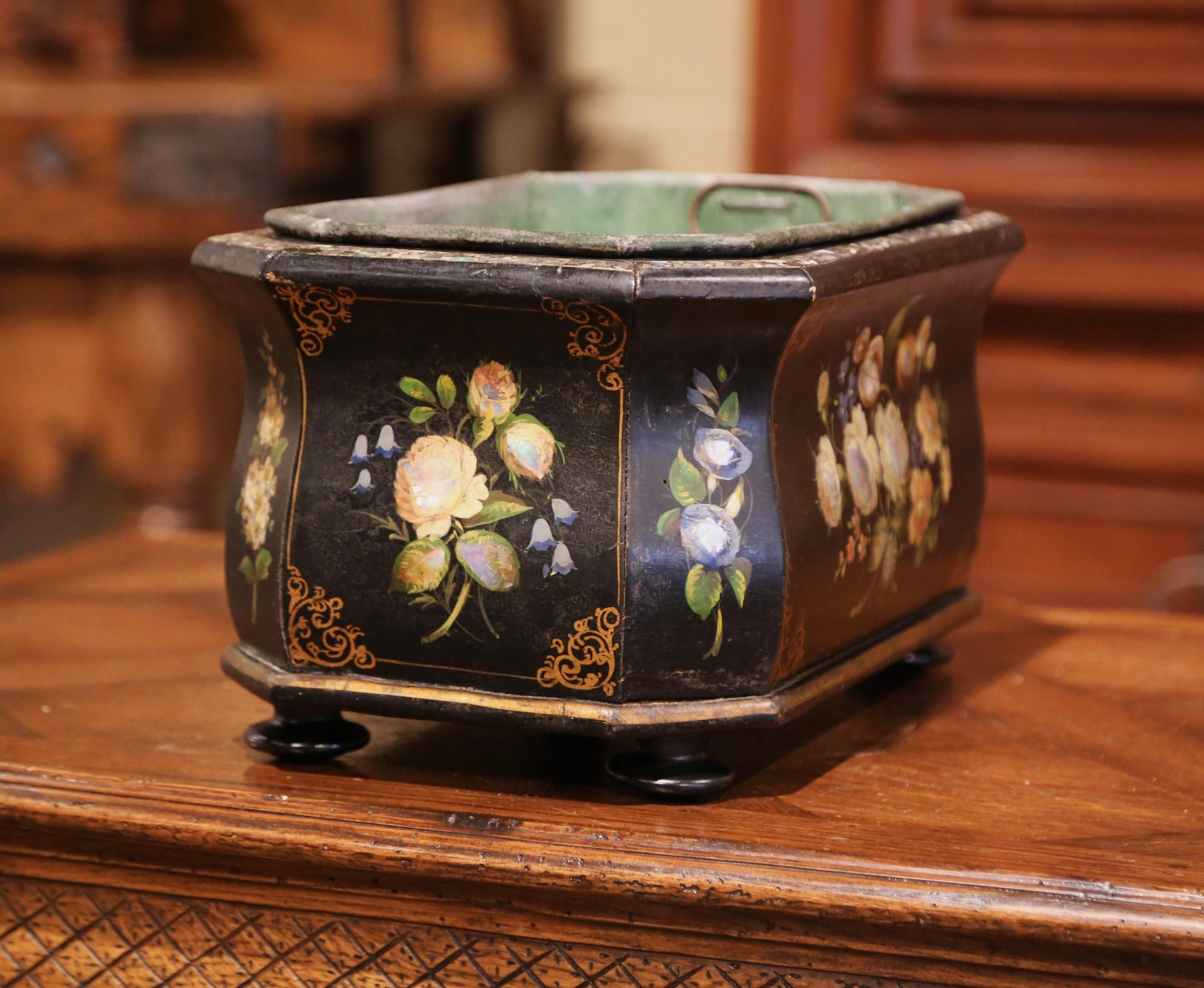19th Century French Napoleon III Mother of Pearl and Painted Bombe Jardinière 5