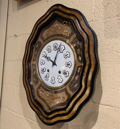 19th Century French Ripple-Frame Wall Clock with Mother-of-Pearl Detail