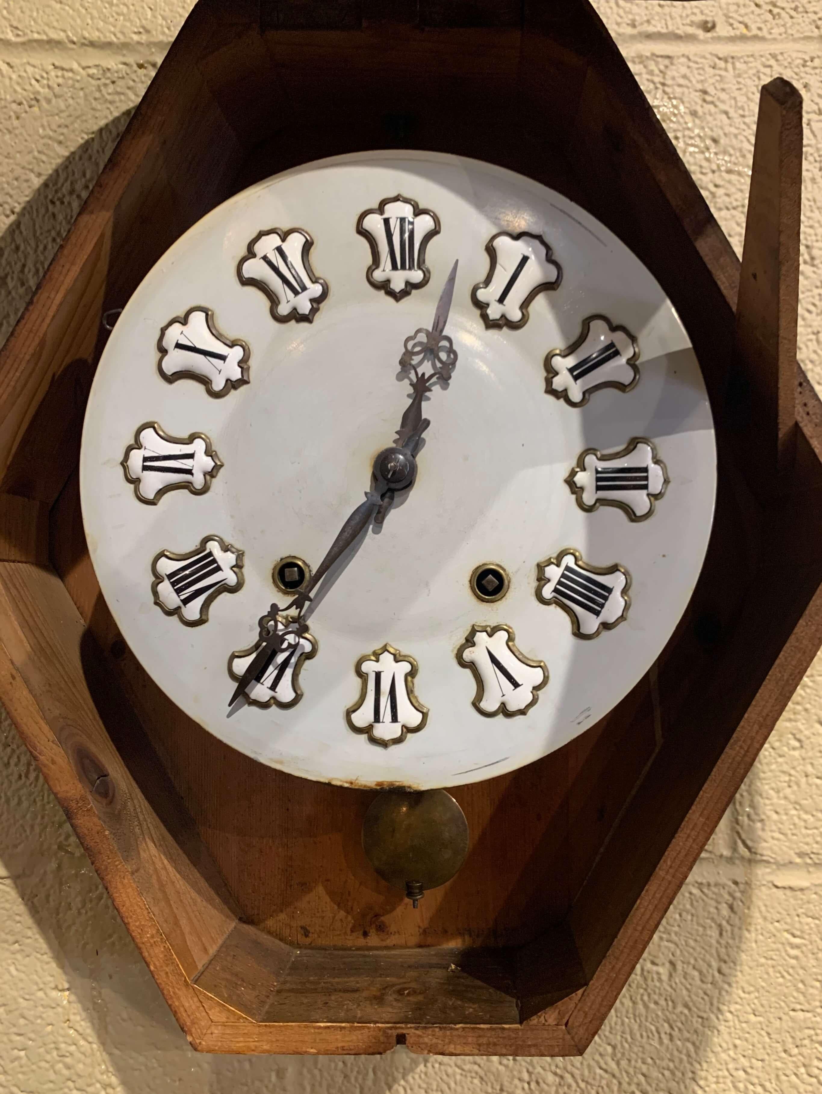 Hand-Crafted 19th Century French Napoleon III Mother of Pearl Inlay and Painted Wall Clock