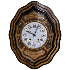 19th Century French Napoleon III Mother of Pearl Inlay and Painted Wall Clock