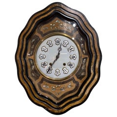 19th Century French Napoleon III Mother of Pearl Inlay and Painted Wall Clock