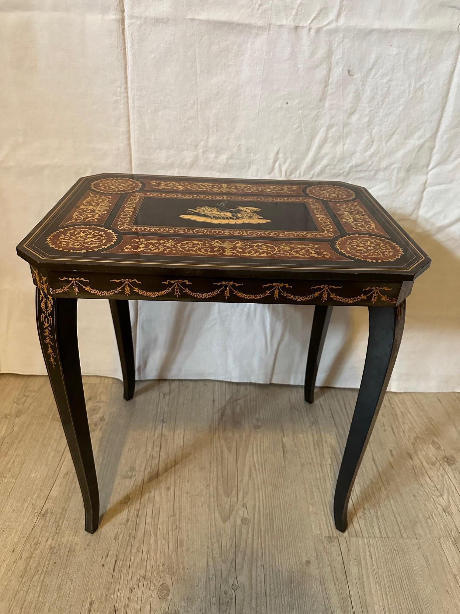 Lacquered 19th century French Napoleon III Musical Side Table, 1870S For Sale