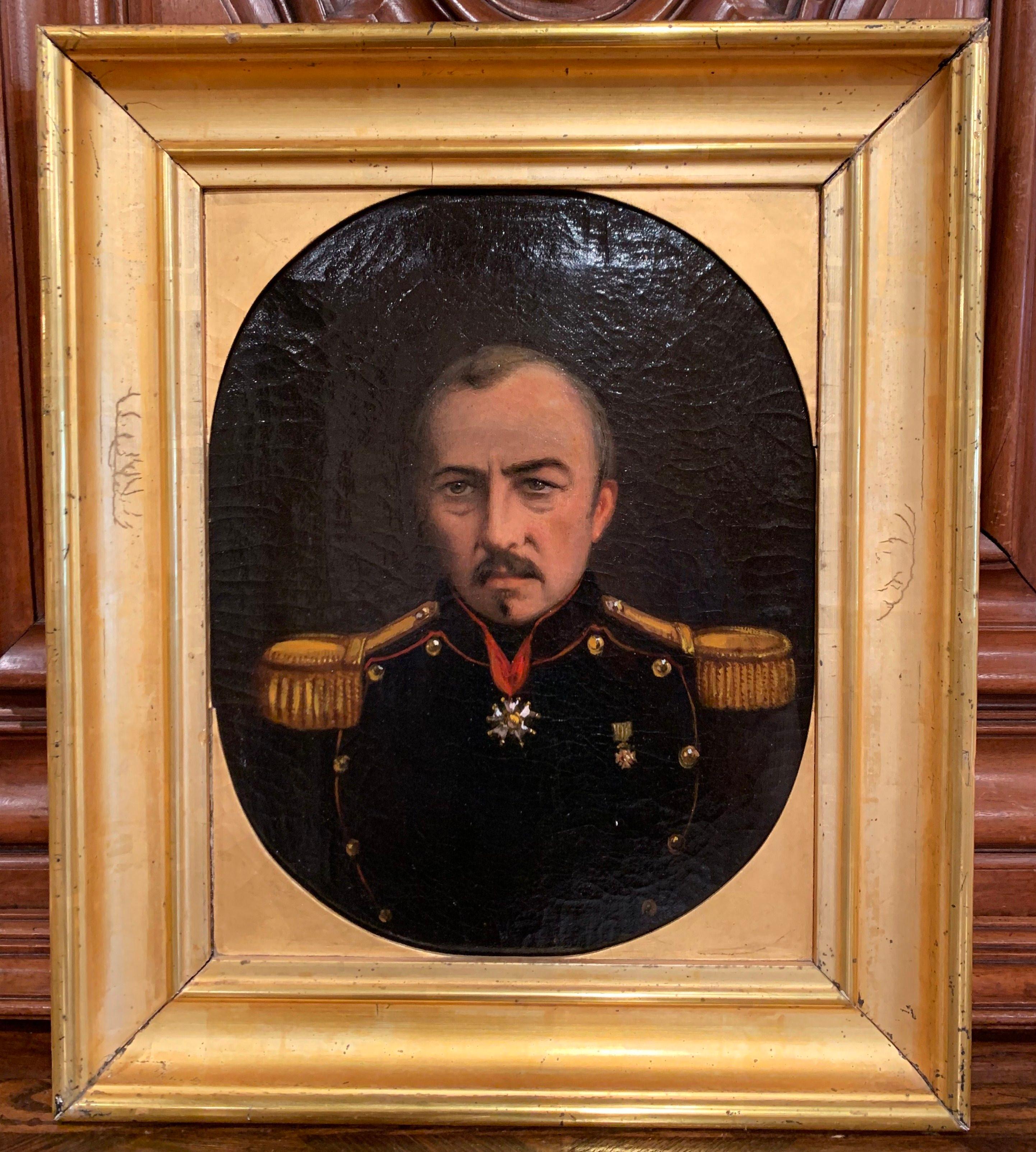 19th Century French Napoleon III Oil on Canvas Portrait in Gilt Frame In Excellent Condition For Sale In Dallas, TX