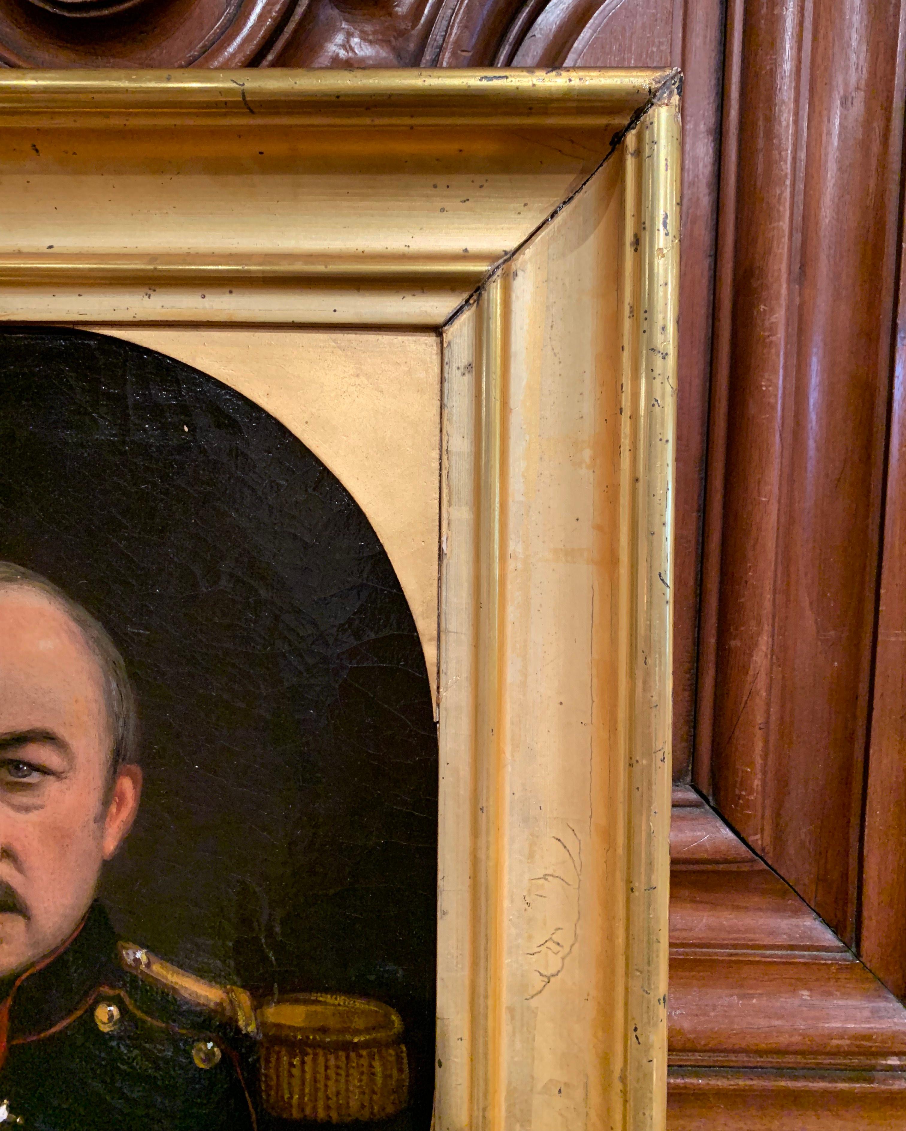 19th Century French Napoleon III Oil on Canvas Portrait in Gilt Frame For Sale 3