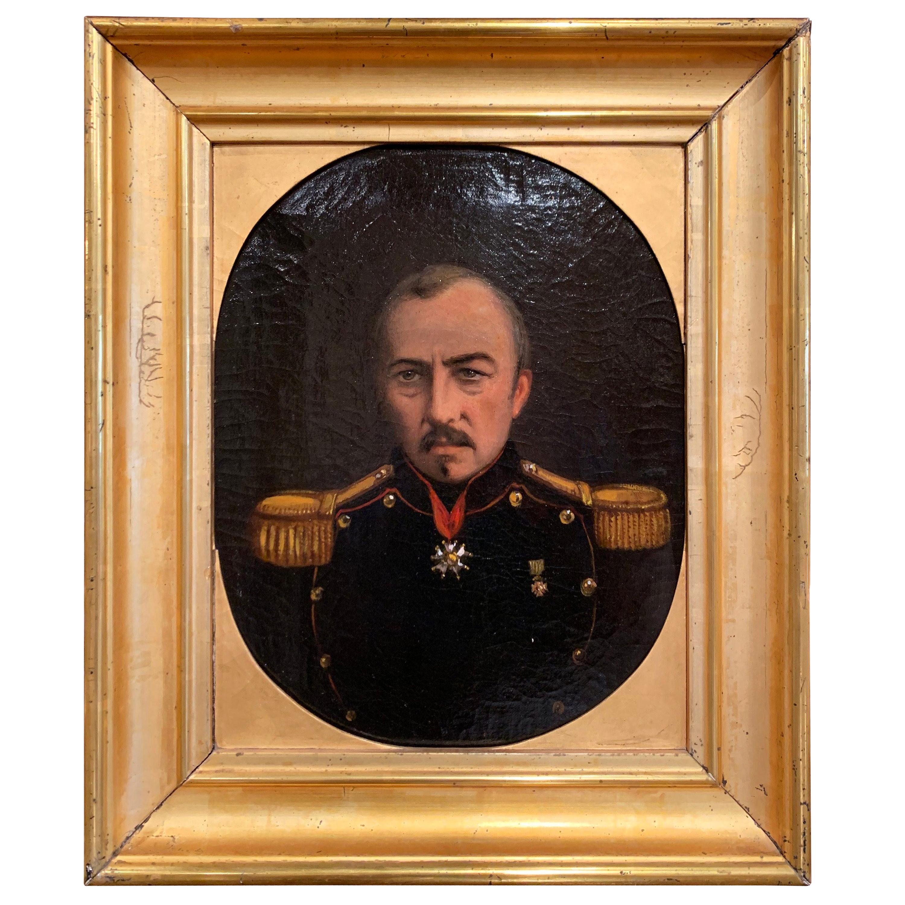 19th Century French Napoleon III Oil on Canvas Portrait in Gilt Frame