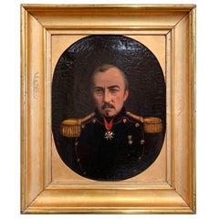 Antique 19th Century French Napoleon III Oil on Canvas Portrait in Gilt Frame