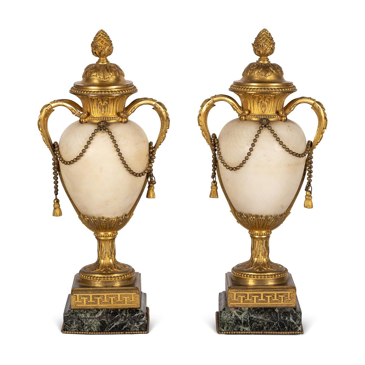 19th Century French Napoleon III Ormolu & White Marble Urns, circa 1850 For Sale 1