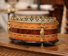 19th Century French Napoleon III Oval Inlay Marquetry and Bronze Jardinière