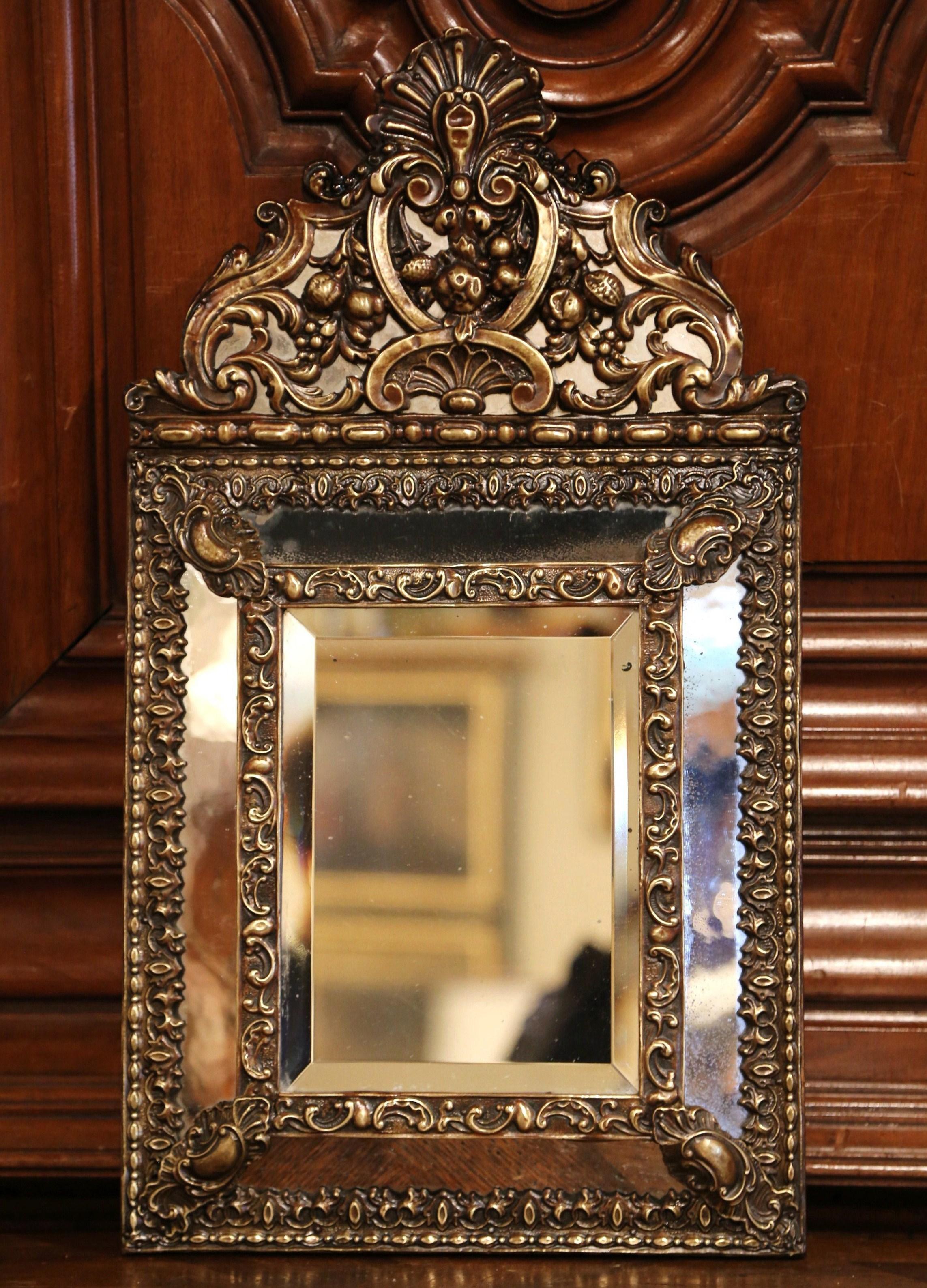 19th Century French Napoleon III Overlay Repousse Copper Wall Mirror In Excellent Condition For Sale In Dallas, TX