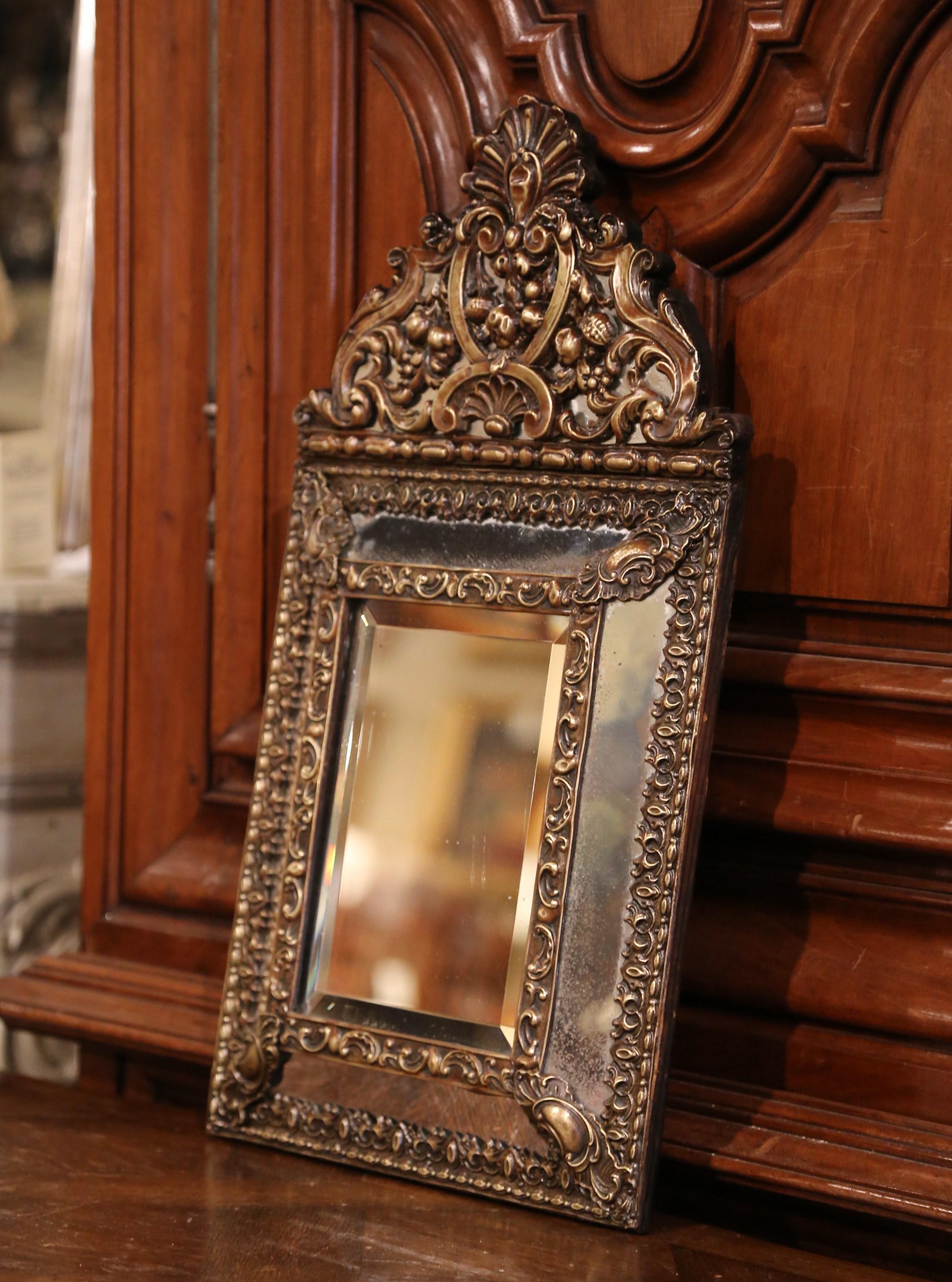 19th Century French Napoleon III Overlay Repousse Copper Wall Mirror For Sale 2
