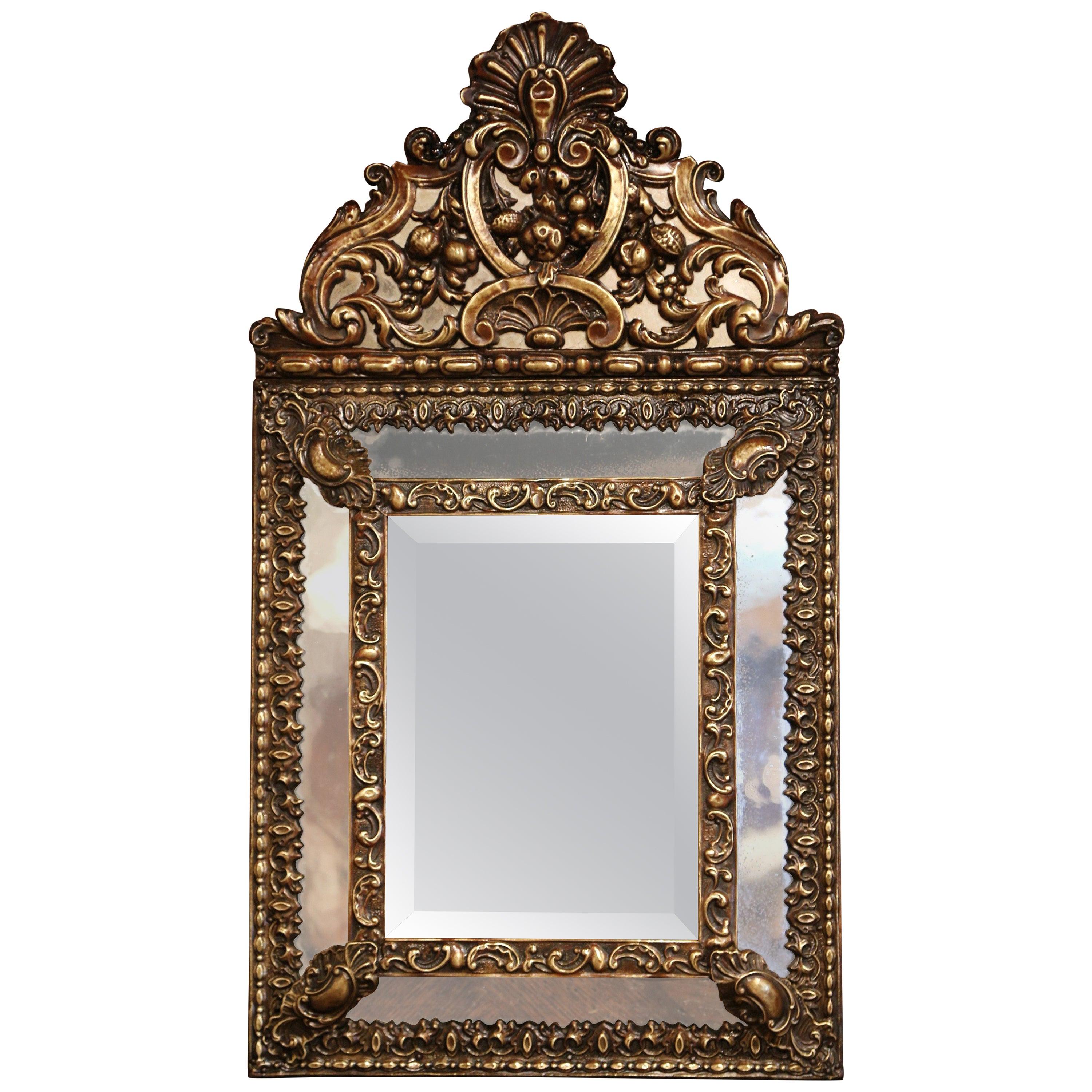 19th Century French Napoleon III Overlay Repousse Copper Wall Mirror For Sale