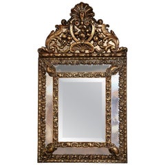 19th Century French Napoleon III Overlay Repousse Copper Wall Mirror