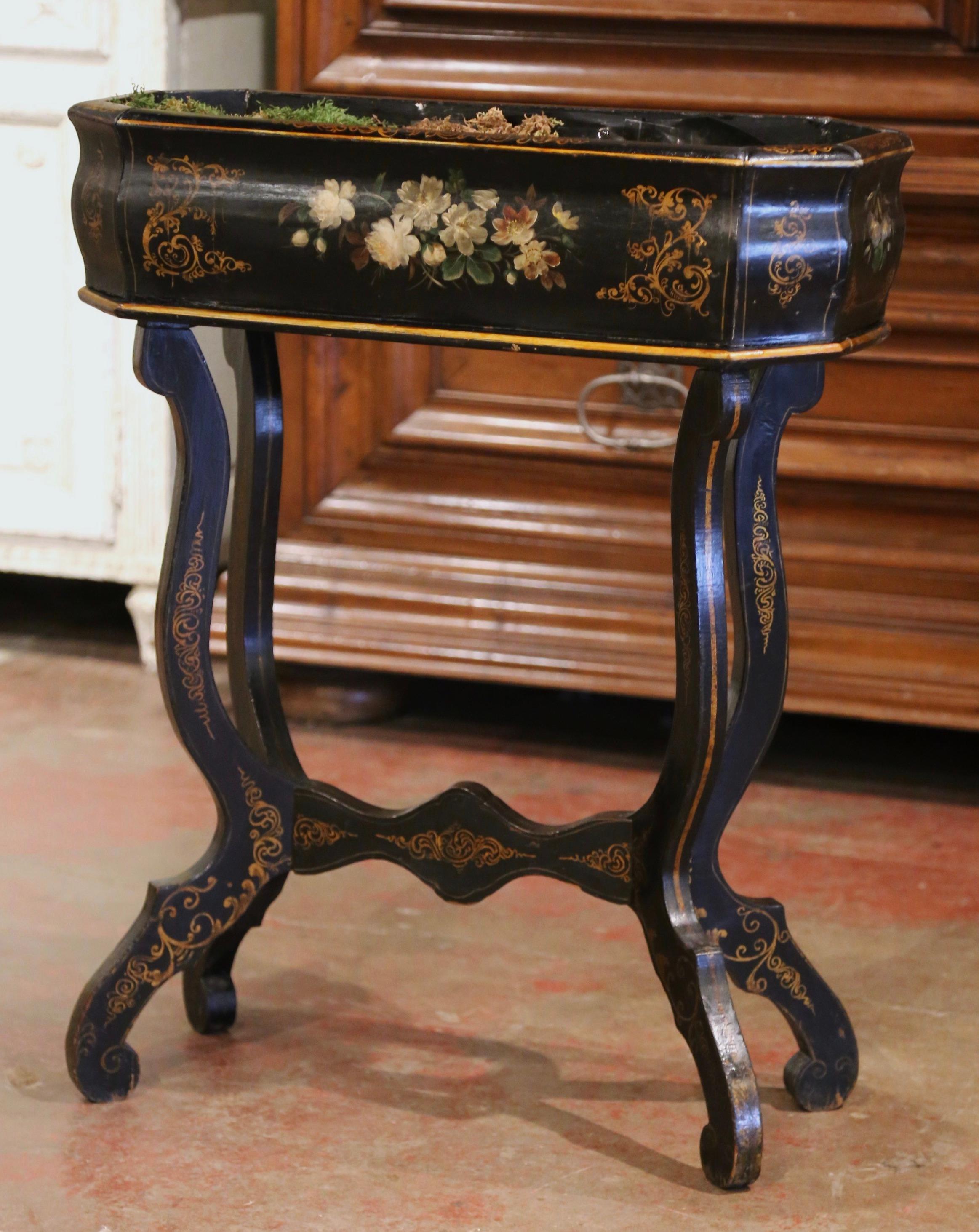 19th Century French Napoleon III Painted Plant Stand with Floral Motifs 2