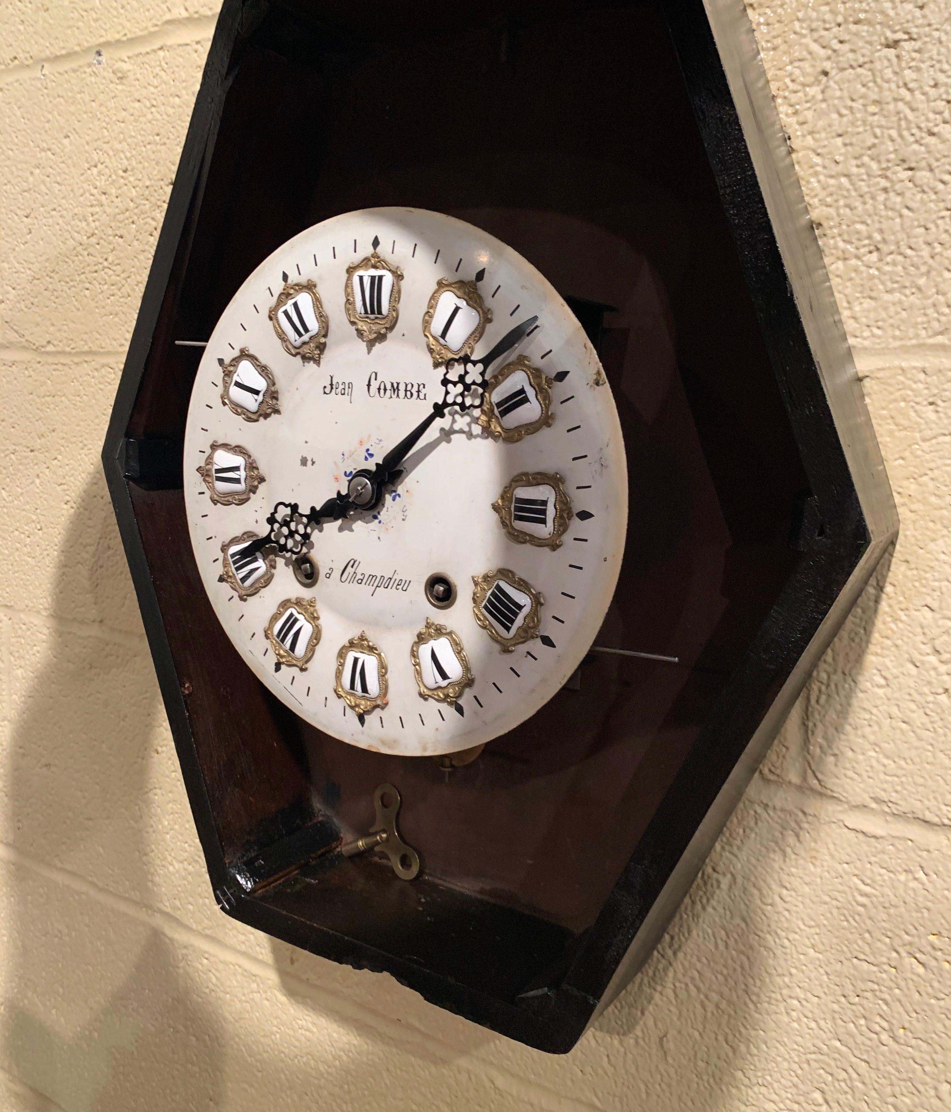 19th Century French Napoleon III Ebony Painted Wall Clock For Sale 2