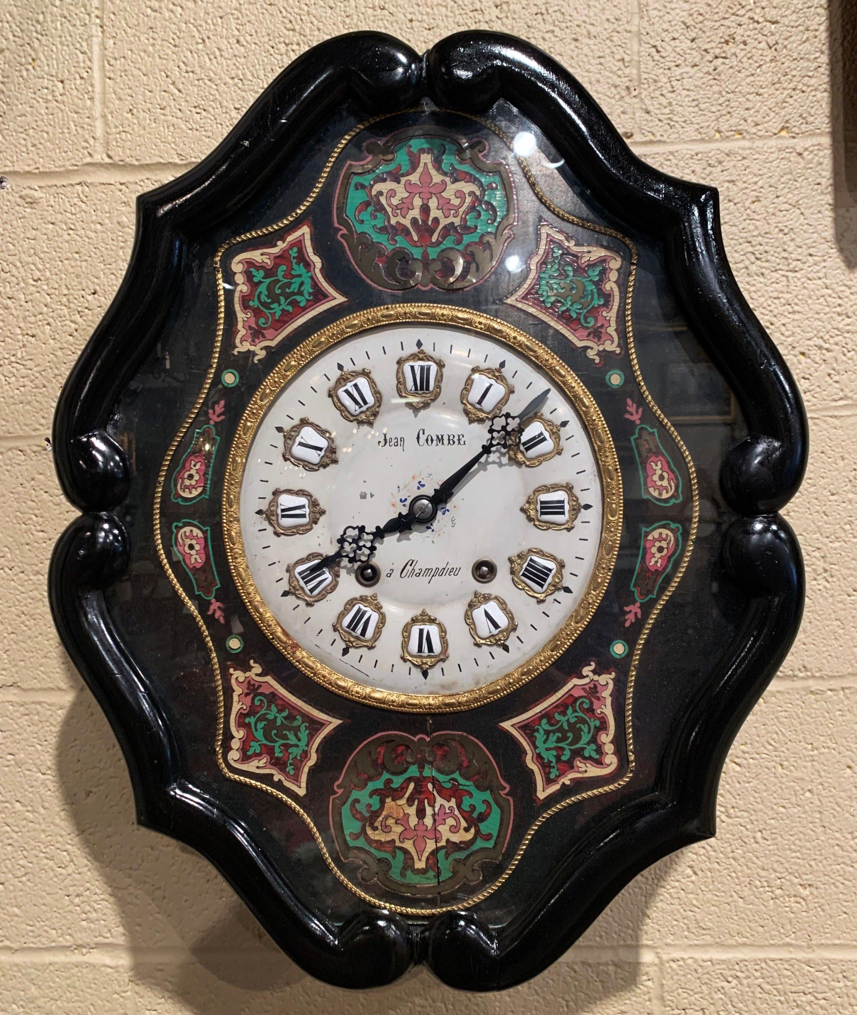 Fait main horloge murale française Napoléon III du 19ème siècle peinte sur ébène en vente