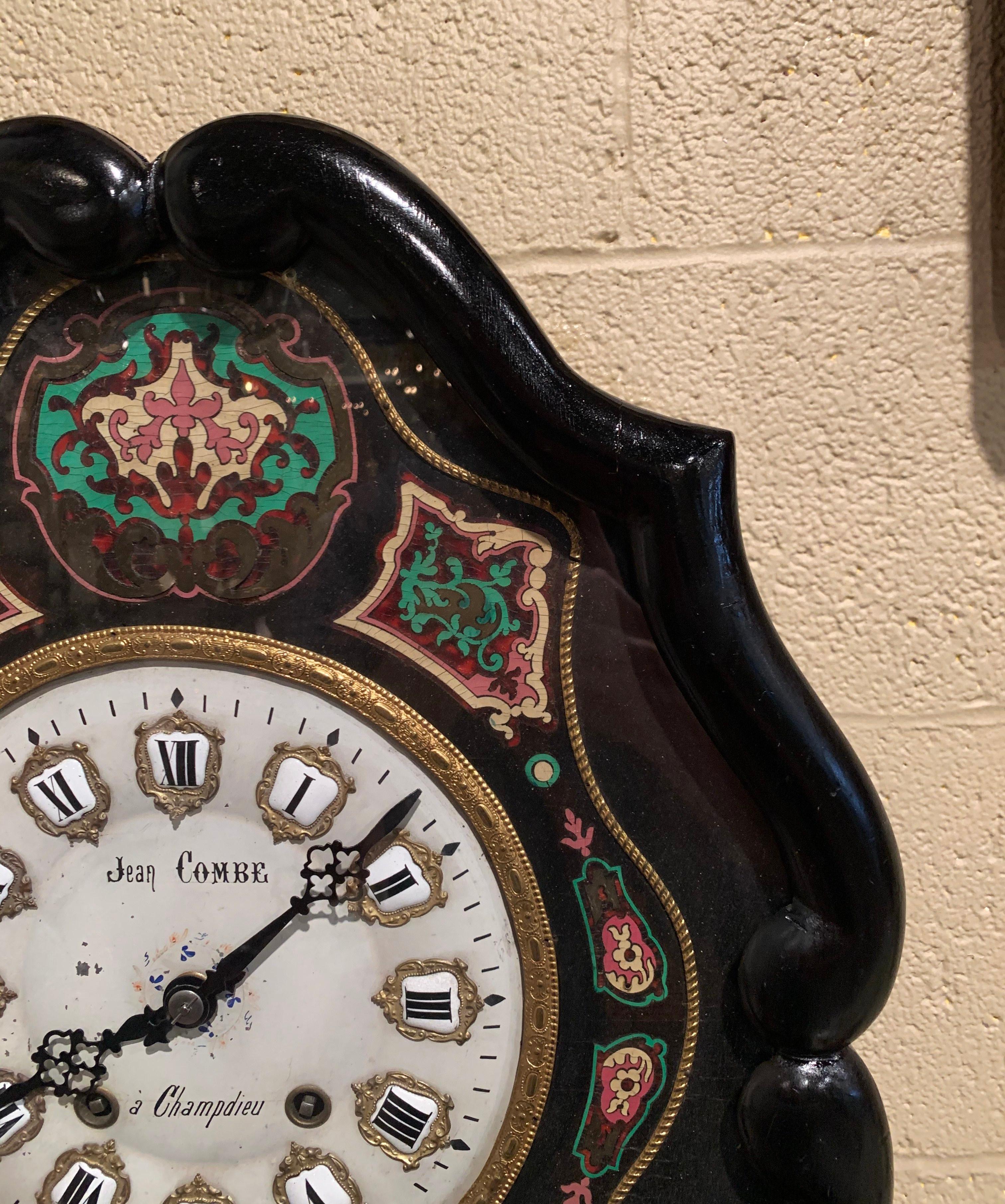 Hand-Crafted 19th Century French Napoleon III Ebony Painted Wall Clock For Sale