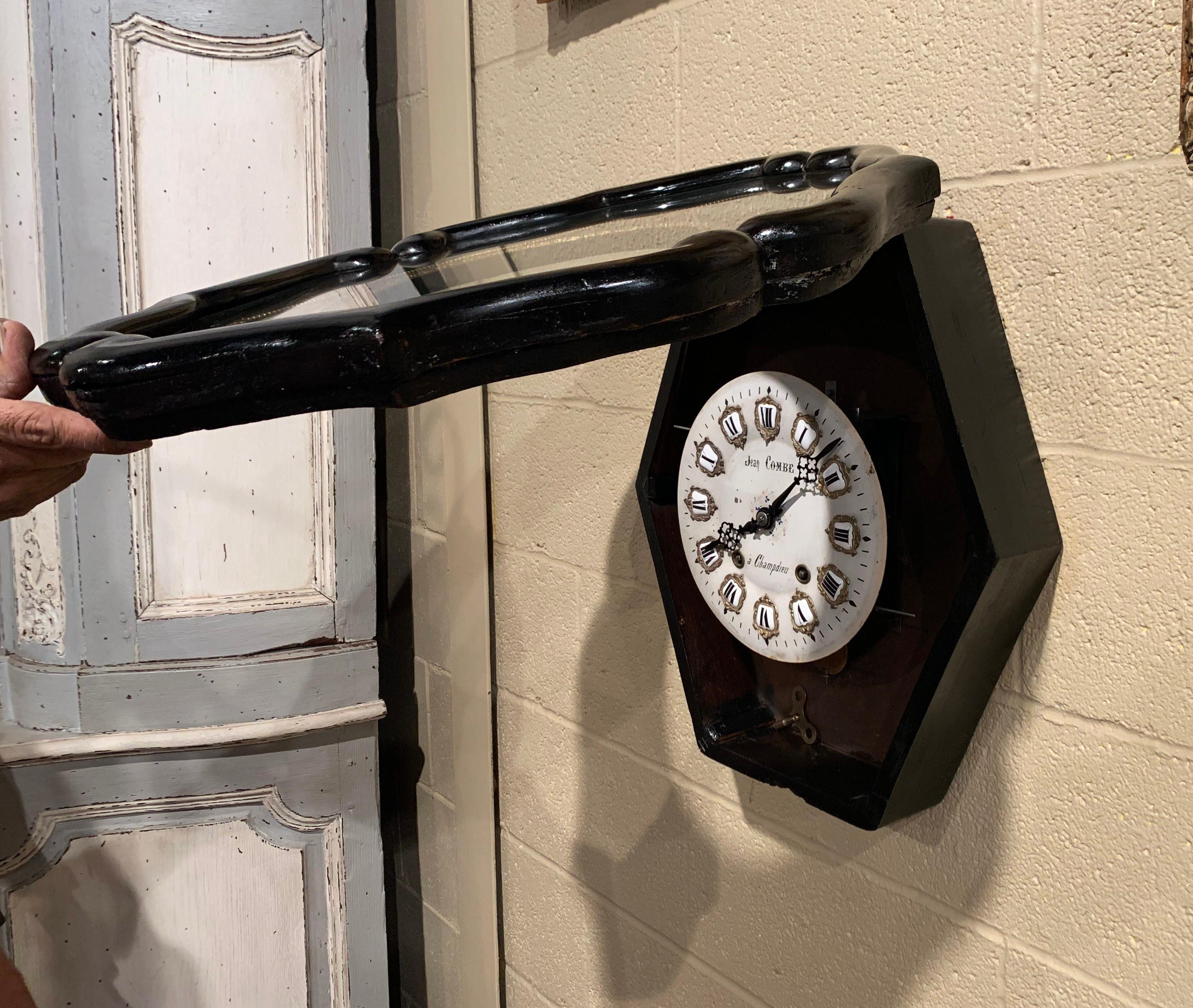 19th Century French Napoleon III Ebony Painted Wall Clock In Excellent Condition For Sale In Dallas, TX