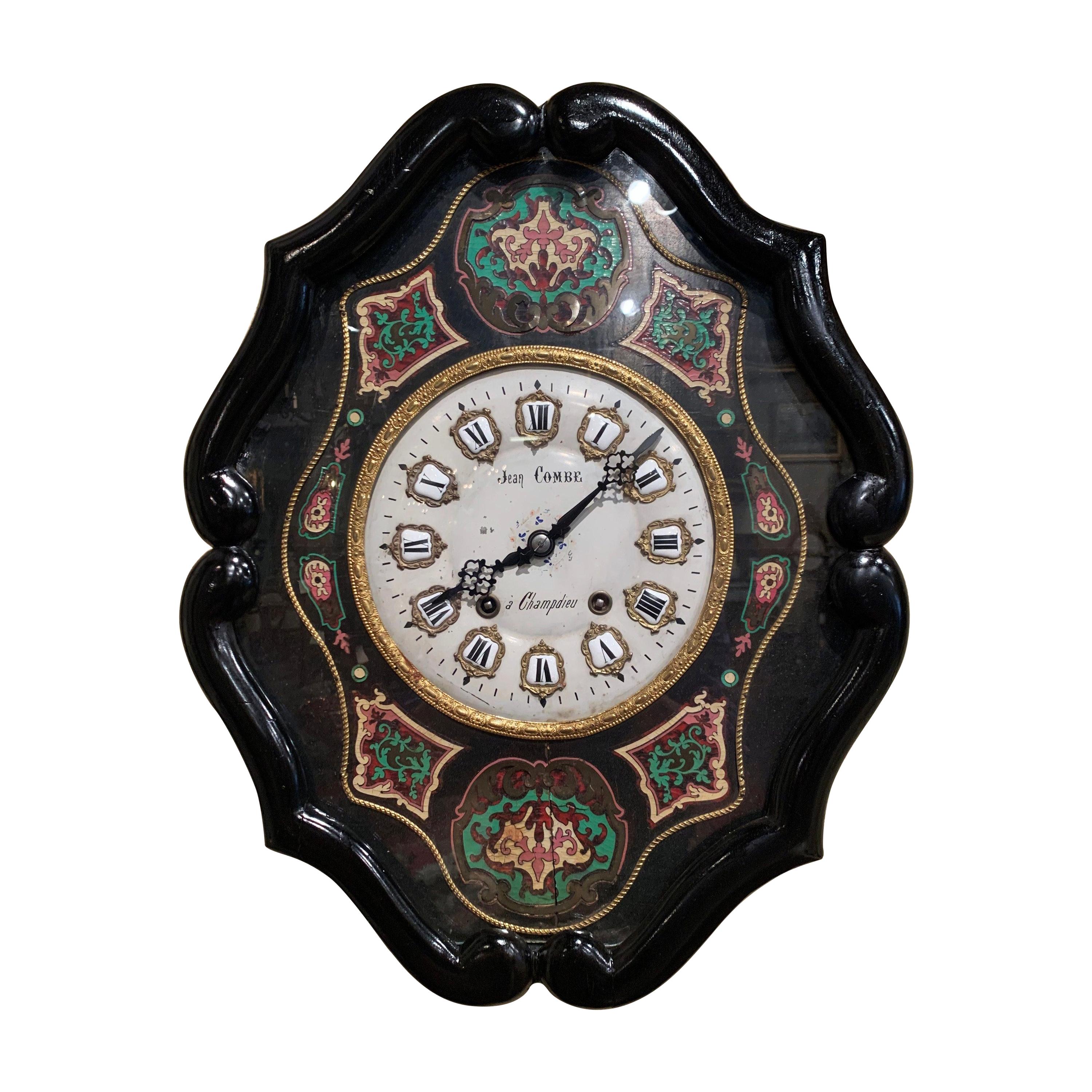 19th Century French Napoleon III Ebony Painted Wall Clock For Sale
