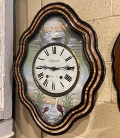 19th Century French Napoleon III Painted Wall Clock with Swan and Flamingo Decor