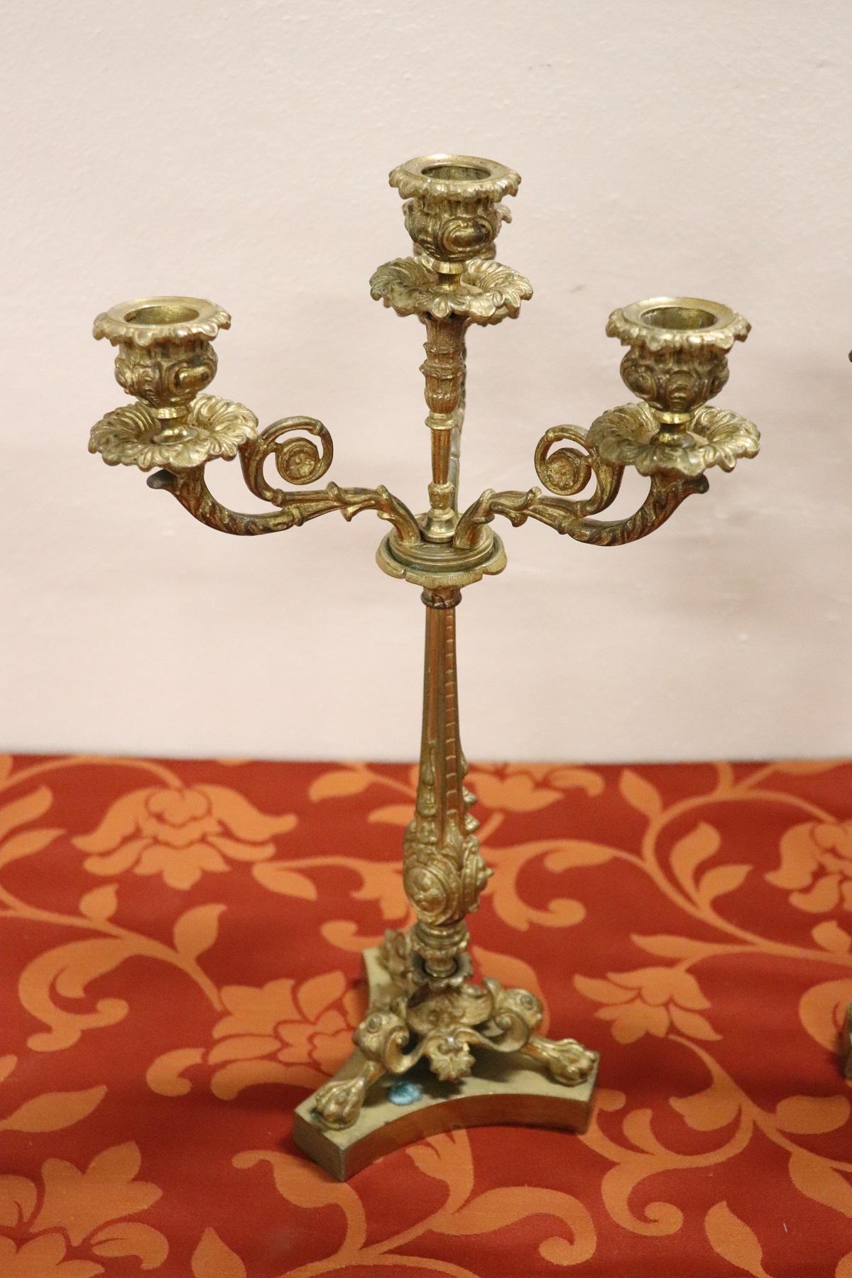 Gilt 19th Century French Napoleon III Pair of Candelabras in Gilded Bronze 4 Arms
