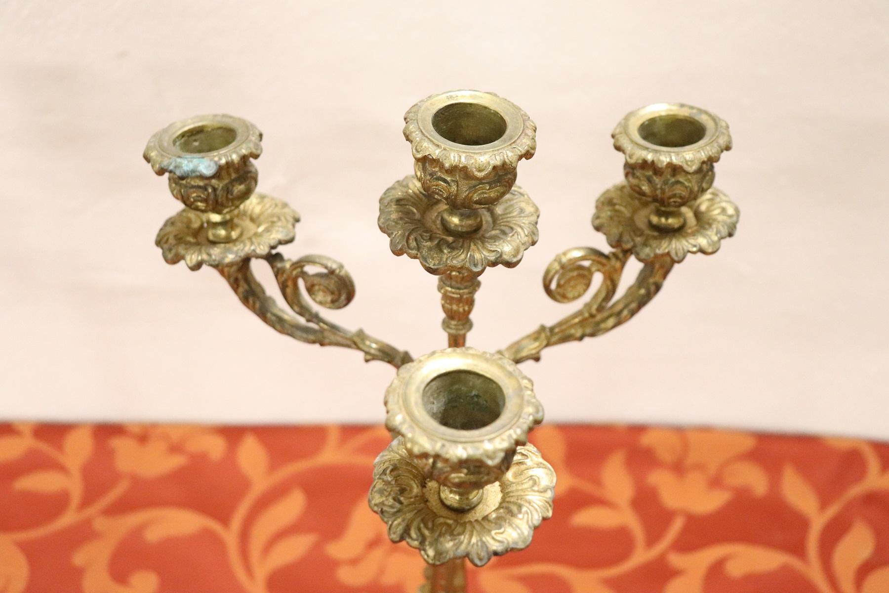 Late 19th Century 19th Century French Napoleon III Pair of Candelabras in Gilded Bronze 4 Arms