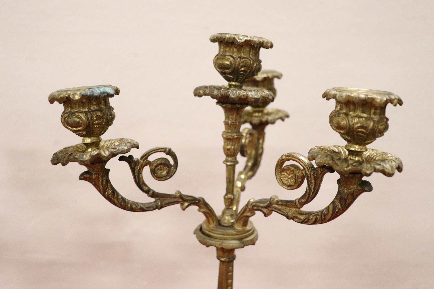 19th Century French Napoleon III Pair of Candelabras in Gilded Bronze 4 Arms 3