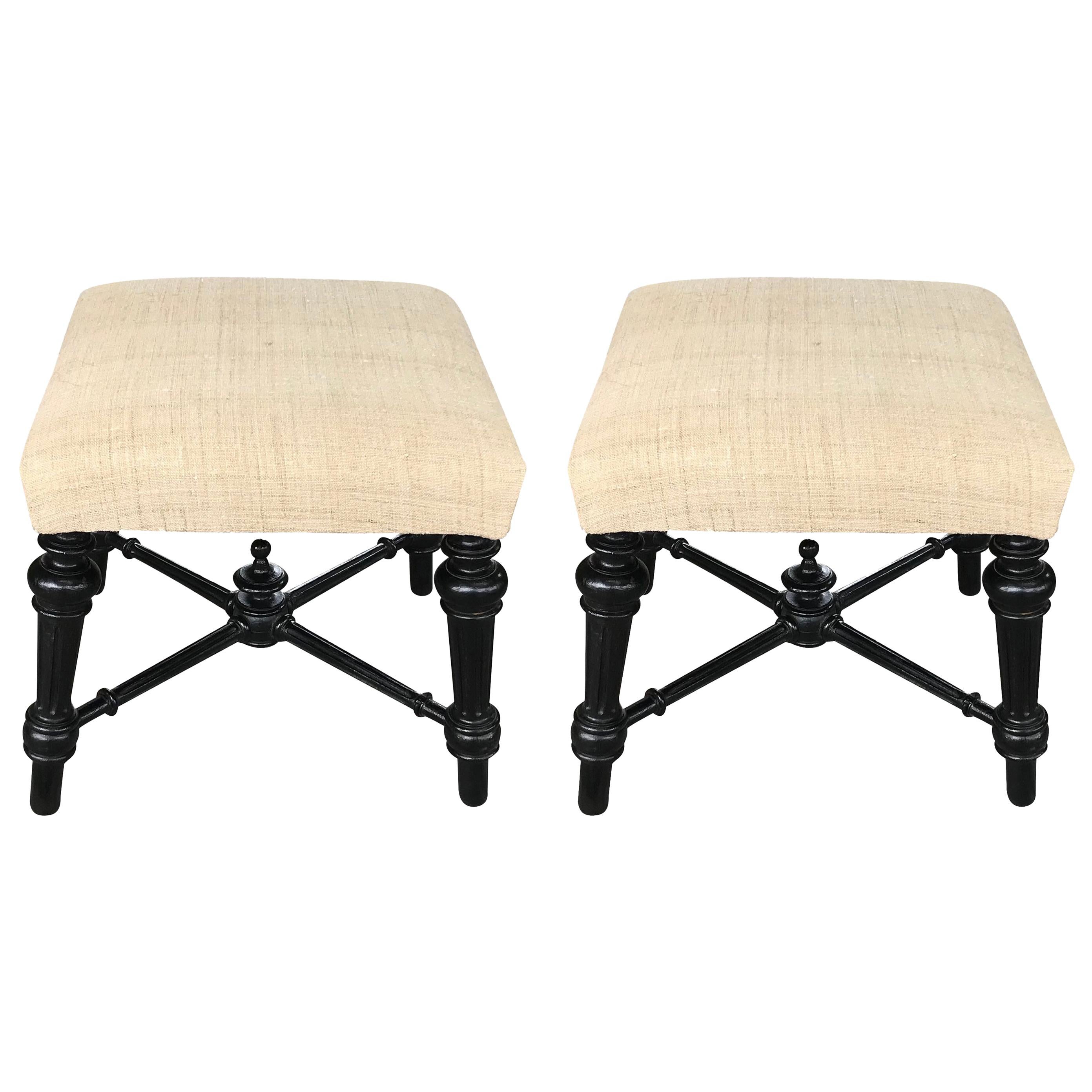 19th Century French Napoleon III Pair of Foot Stools, France