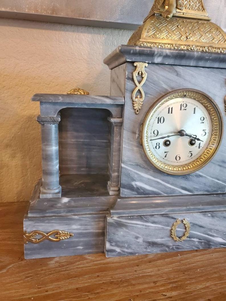 19th Century French Napoleon III Period Bardiglio Marble Japy Freres Clock Set For Sale 1