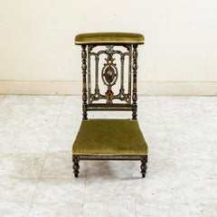 19th Century French Napoleon III Period Black Lacquer Prayer Chair or Prie Dieu
