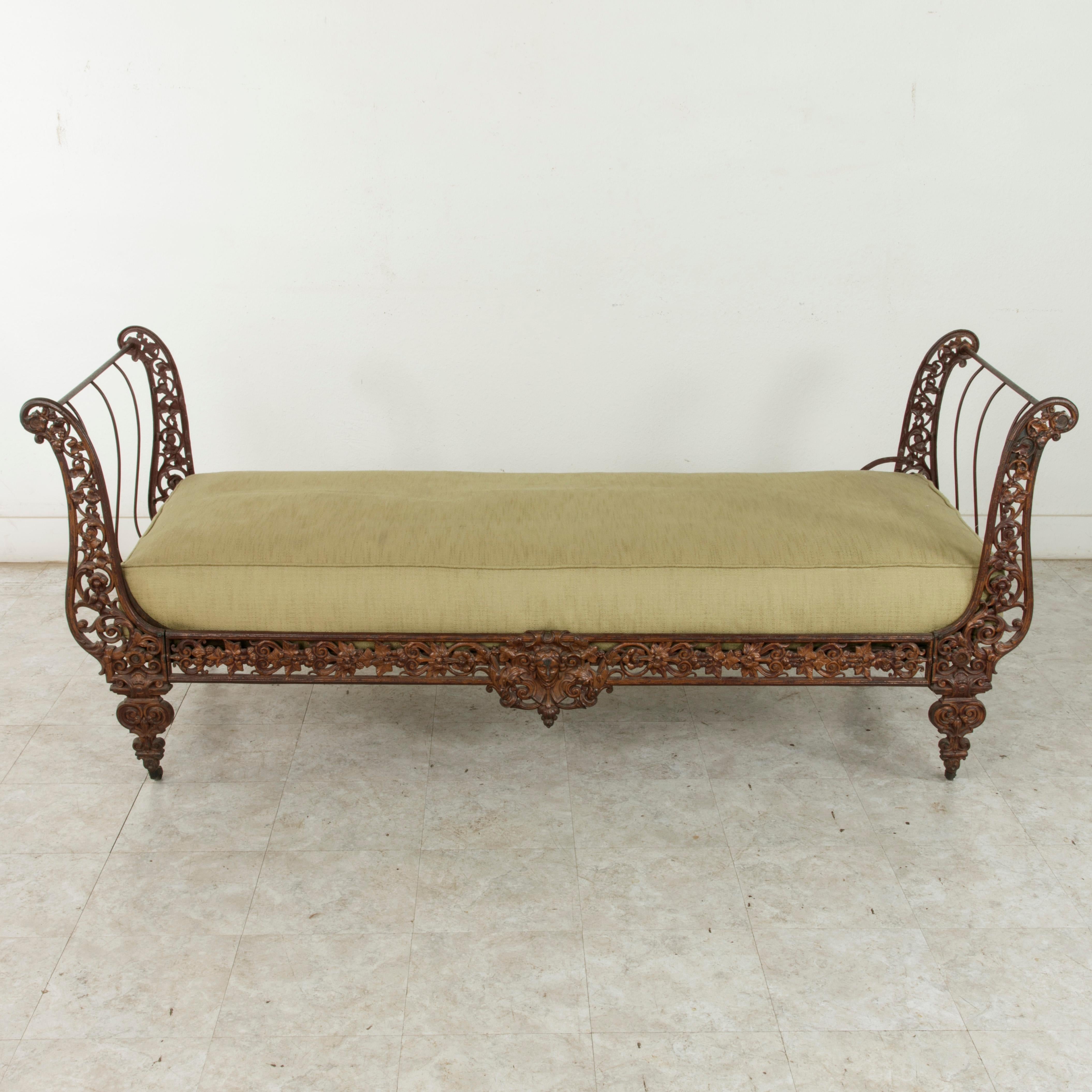 Upholstery 19th Century French Napoleon III Period Cast Iron Daybed or Sleigh Bed