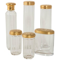 19th Century French Napoleon III Period Crystal Vanity Bottles, Gold-Plated Lids