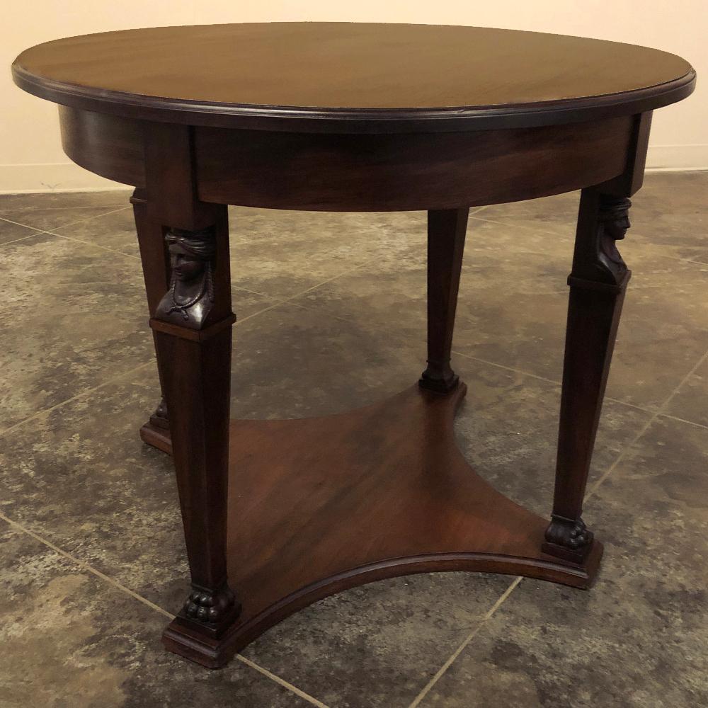 19th century French Napoleon III Period Empire center table ~ Gueridon is a classic ode to the fascination Napoleon Bonaparte had with ancient Greek and Egyptian civilizations, even going so far as to launch military incursions and conquer much of