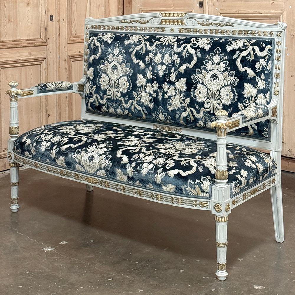 19th Century French Napoleon III Period Empire Style Painted Sofa ~ Canape with cut silk velvet recalls the glory days of Napoleon and Josephine creating what many experts consider to be one of the most elegant and formal of all French designs!  The
