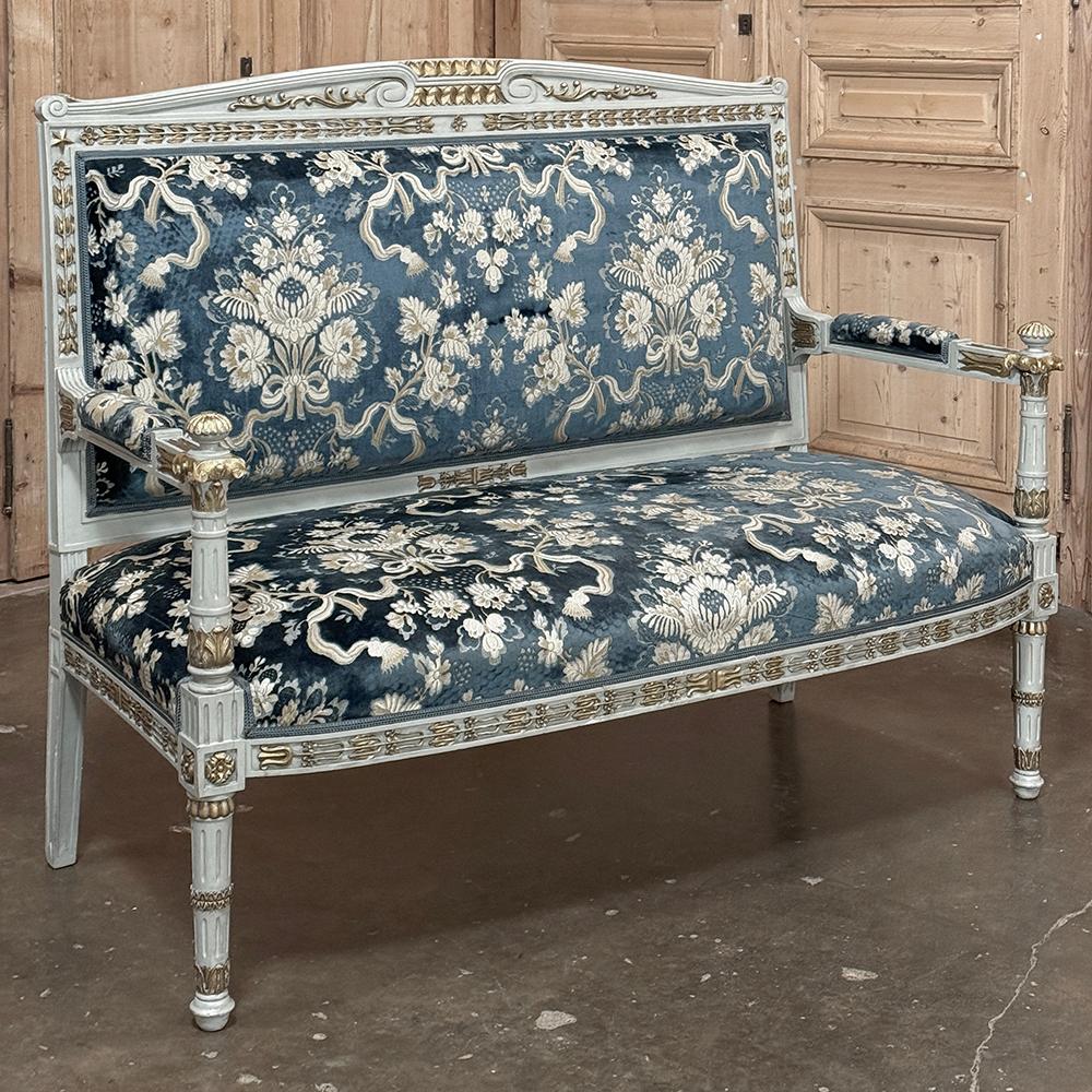 Hand-Carved 19th Century French Napoleon III Period Empire Style Painted Sofa ~ Canape For Sale