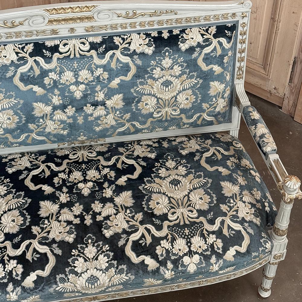 Silk 19th Century French Napoleon III Period Empire Style Painted Sofa ~ Canape For Sale