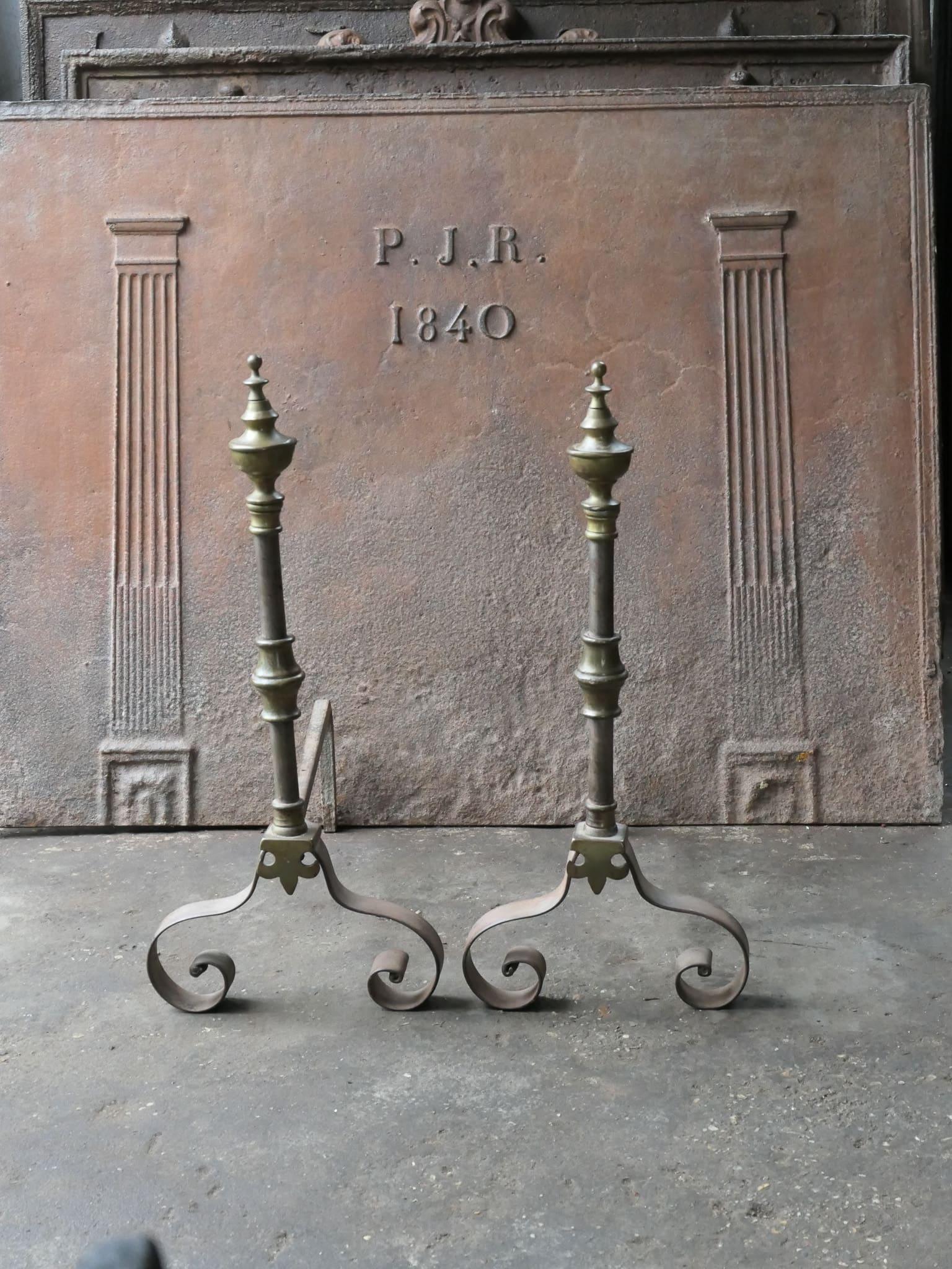 19th Century French Napoleon III Period andirons made of wrought iron and brass. The andirons are in a good condition.