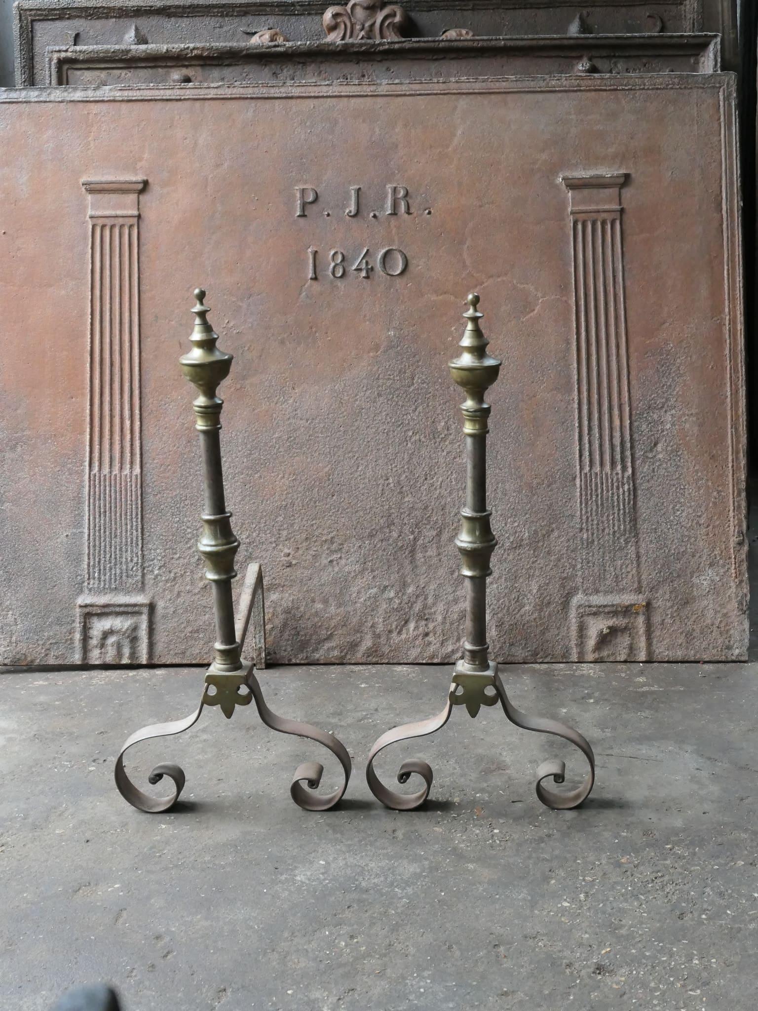 Forged 19th Century French Napoleon III Period Firedogs or Andirons For Sale