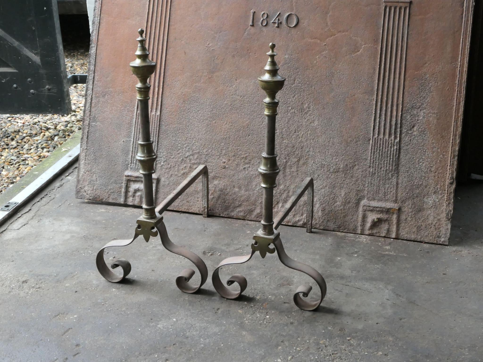 Brass 19th Century French Napoleon III Period Firedogs or Andirons For Sale