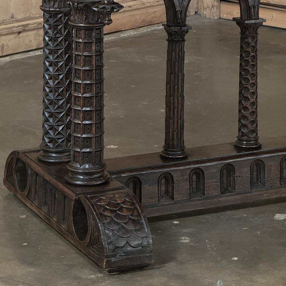 Hand-Carved 19th Century French Napoleon III Period Gothic Revival Walnut Library Table For Sale