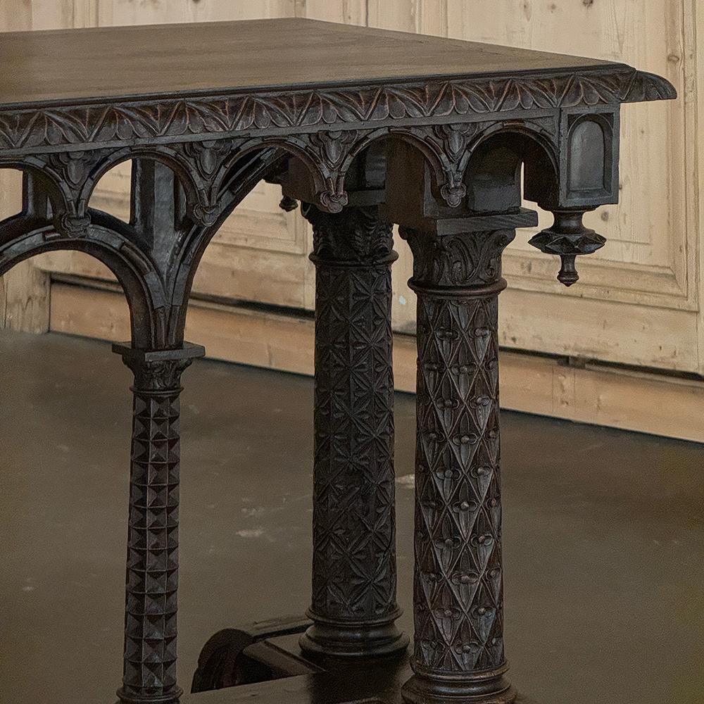 19th Century French Napoleon III Period Gothic Revival Walnut Library Table In Good Condition For Sale In Dallas, TX